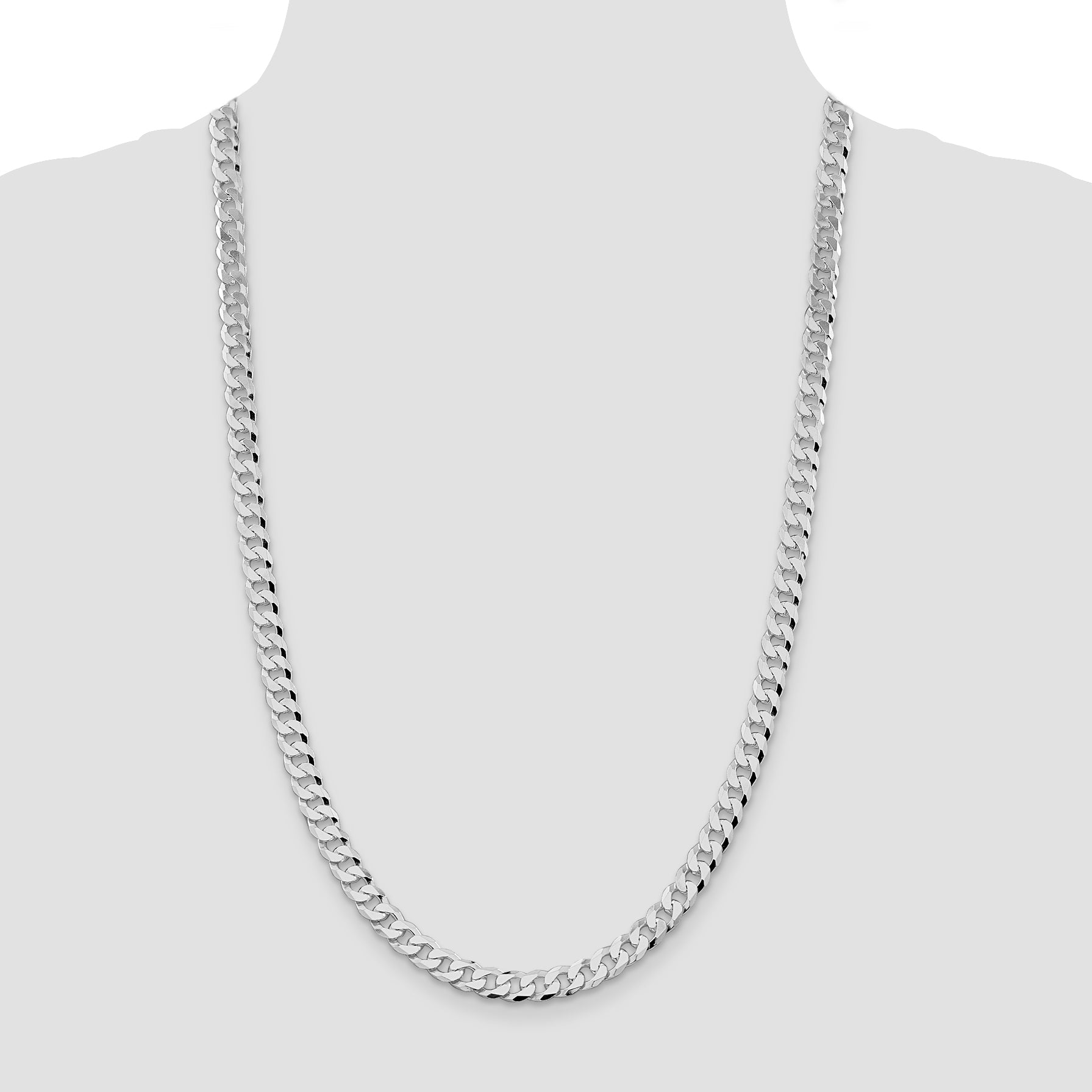 Sterling Silver Rhodium-plated 7mm Beveled Curb Chain