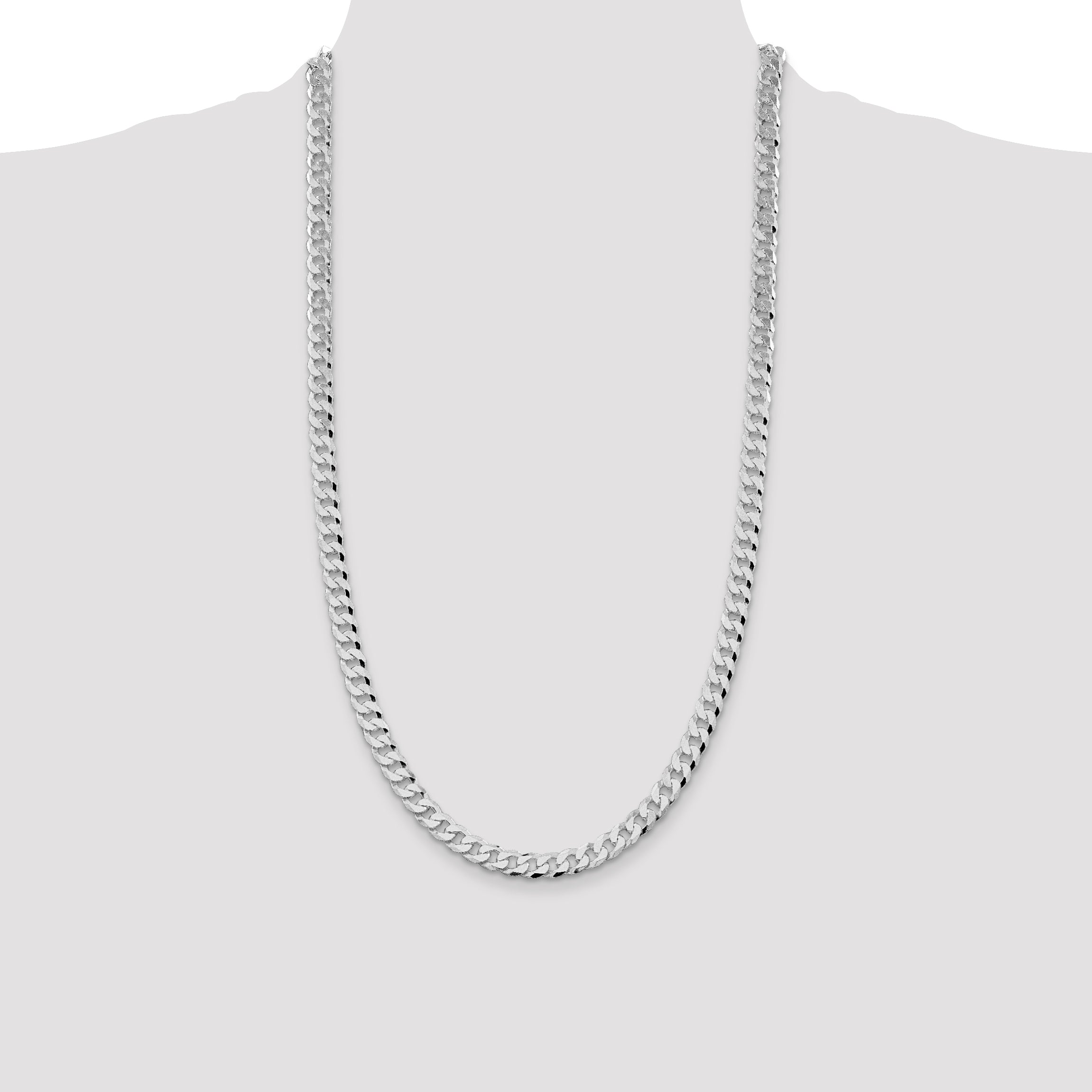 Sterling Silver Rhodium-plated 7mm Beveled Curb Chain