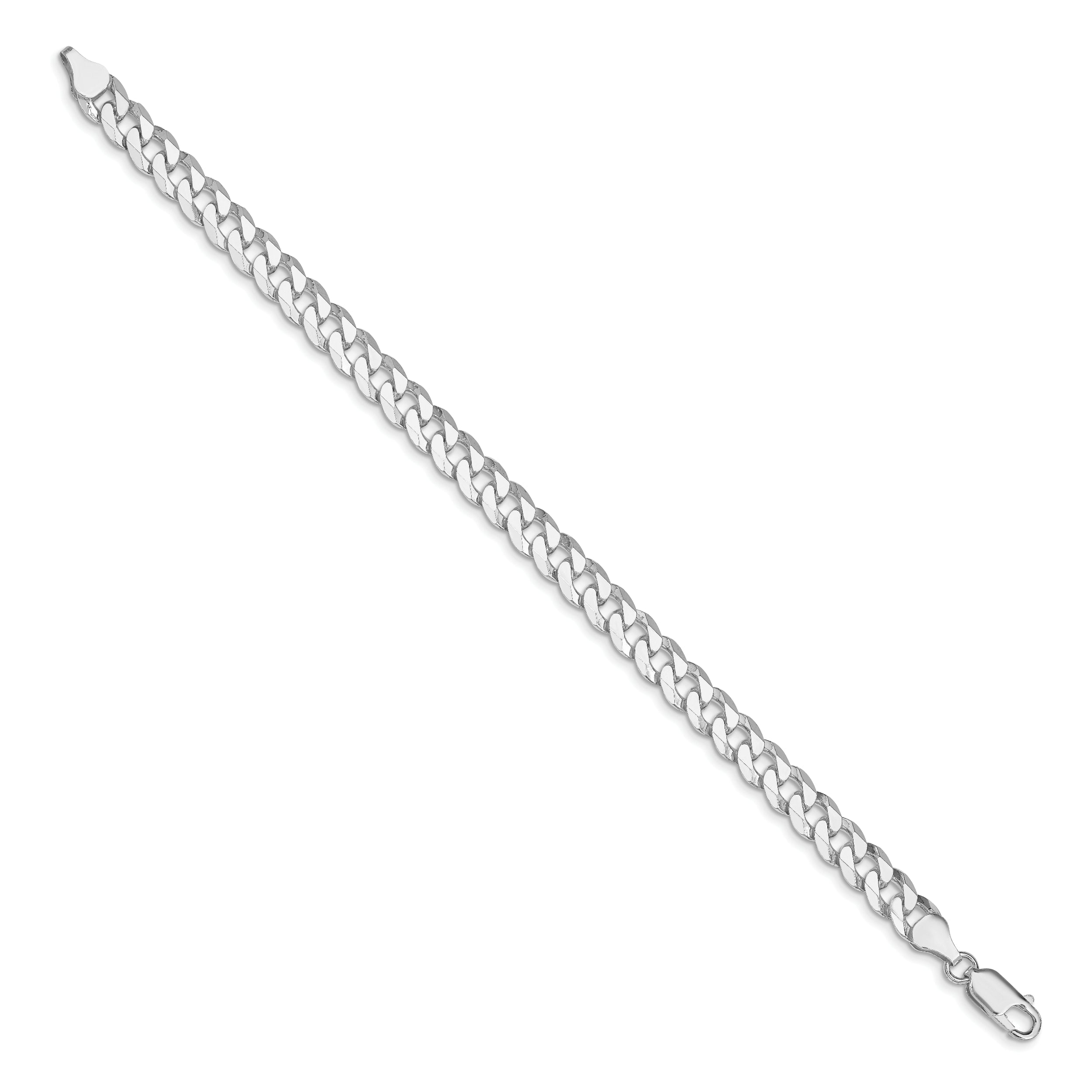 Sterling Silver Rhodium-plated 7mm Beveled Curb Chain