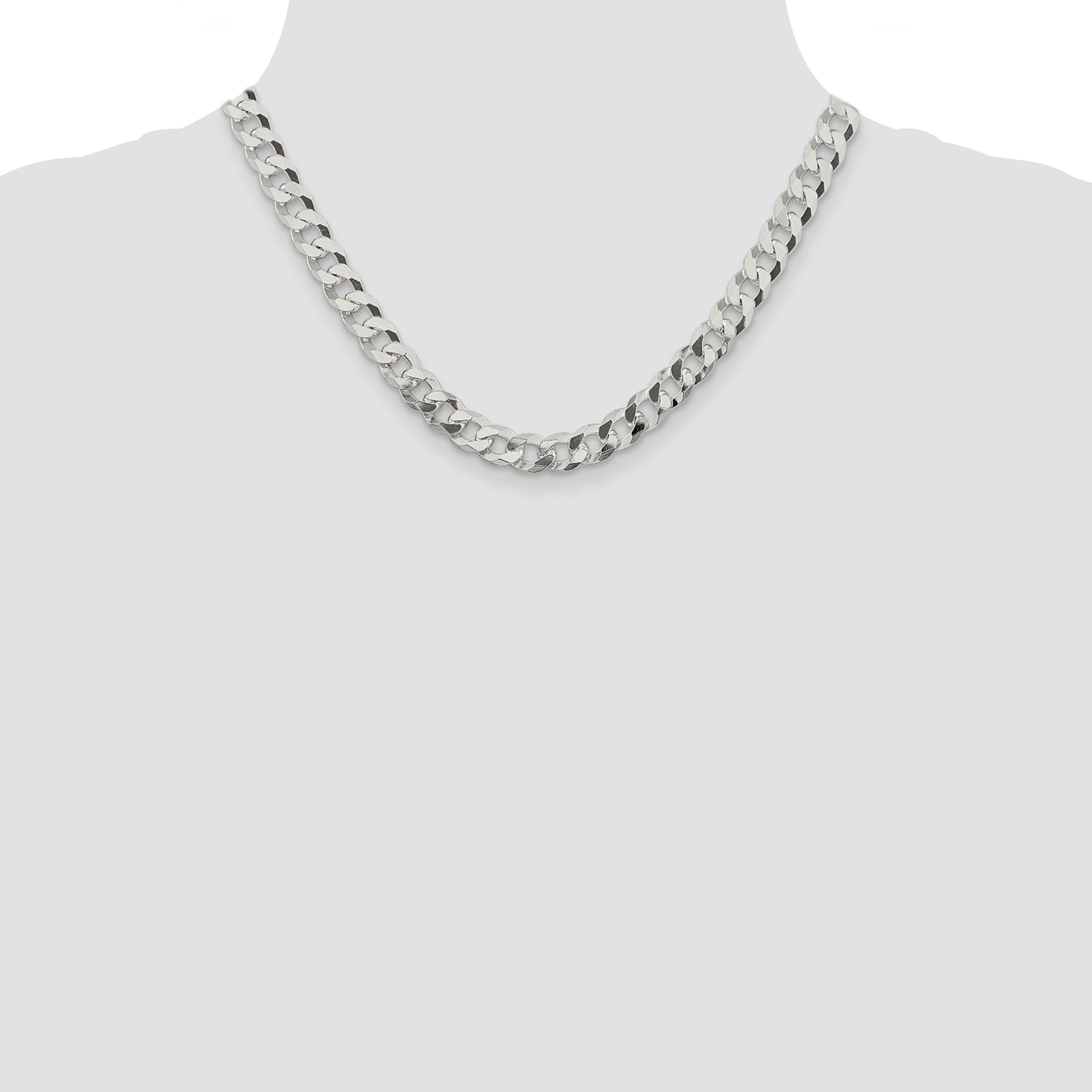 Sterling Silver 8.5mm Beveled Curb Chain