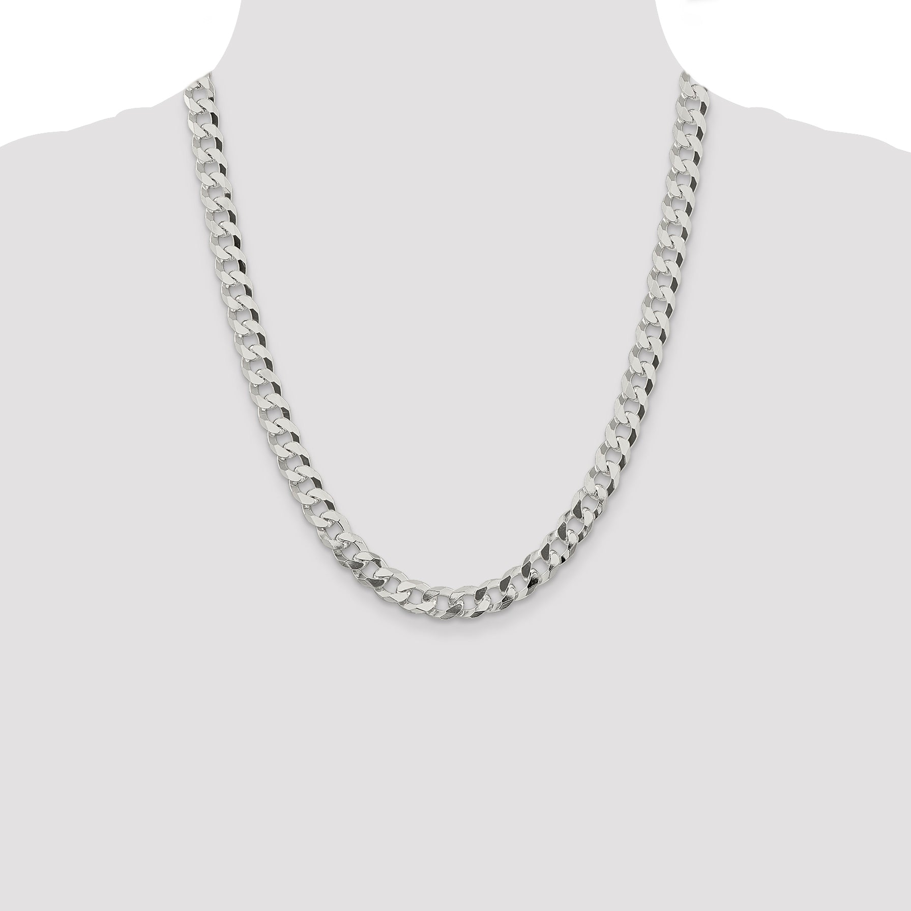 Sterling Silver 8.5mm Beveled Curb Chain