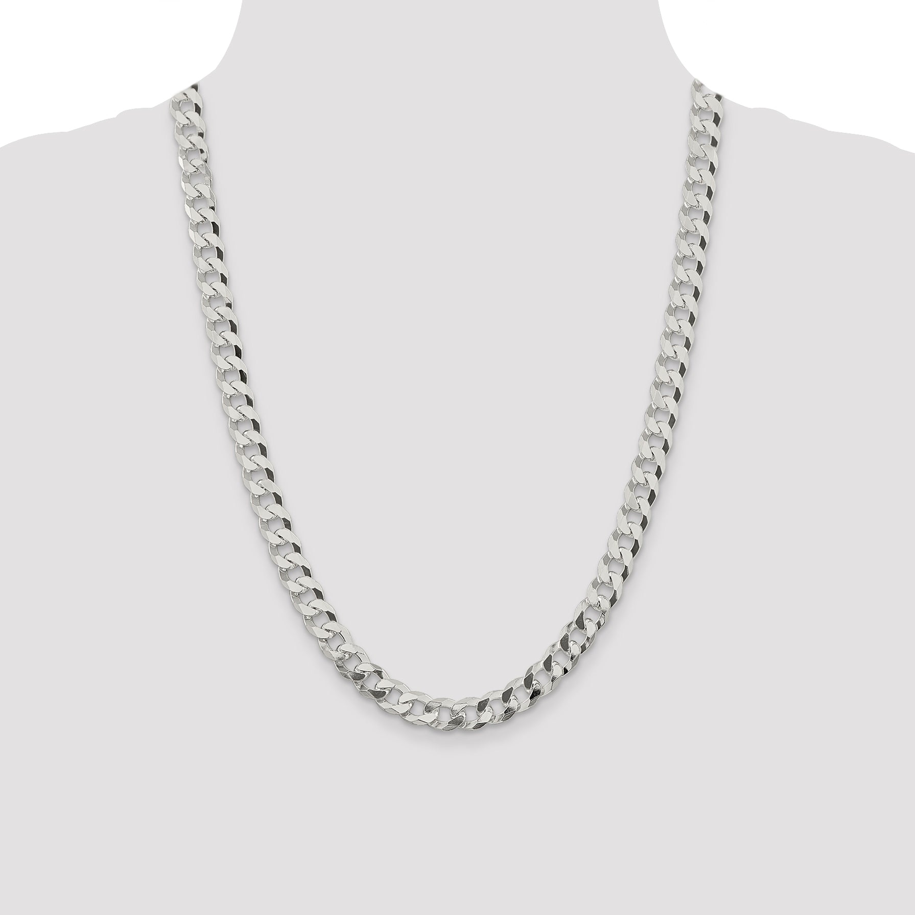 Sterling Silver 8.5mm Beveled Curb Chain