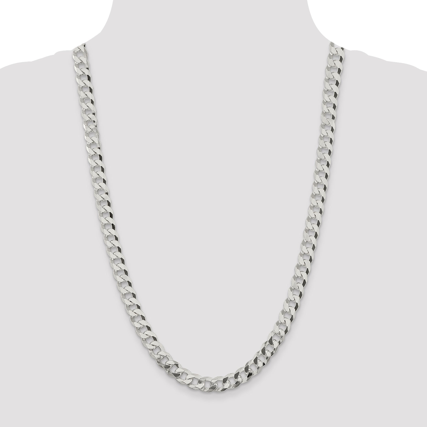 Sterling Silver 8.5mm Beveled Curb Chain