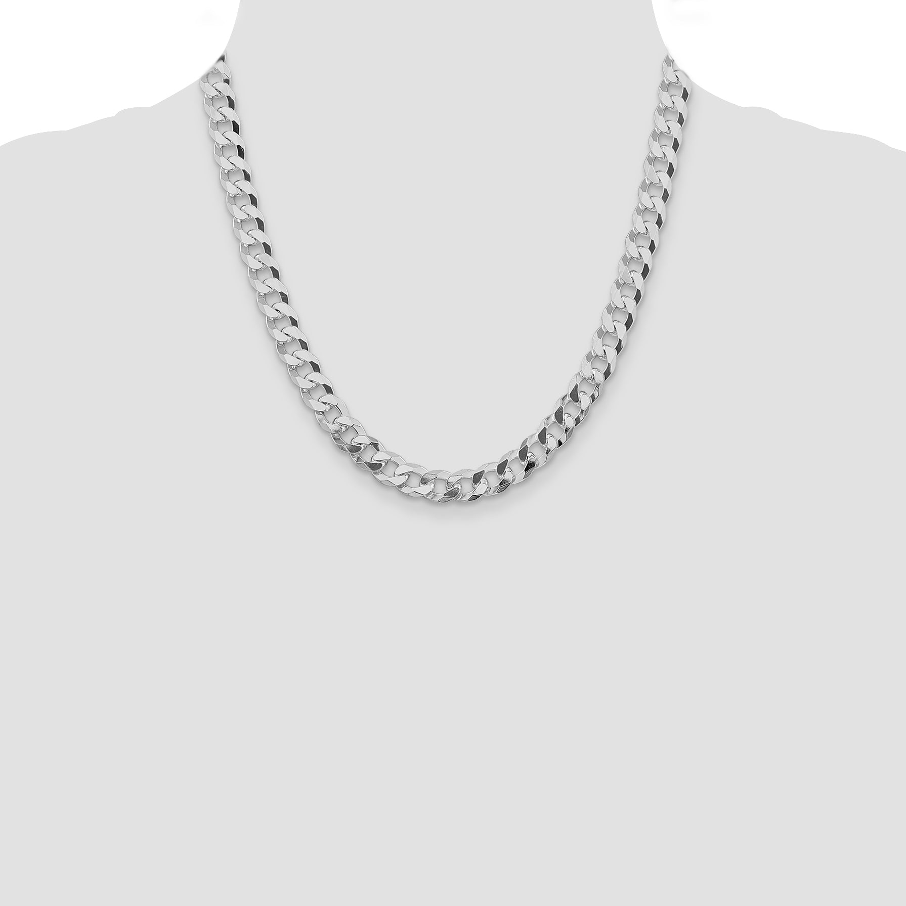 Sterling Silver Rhodium-plated 8.5mm Beveled Curb Chain