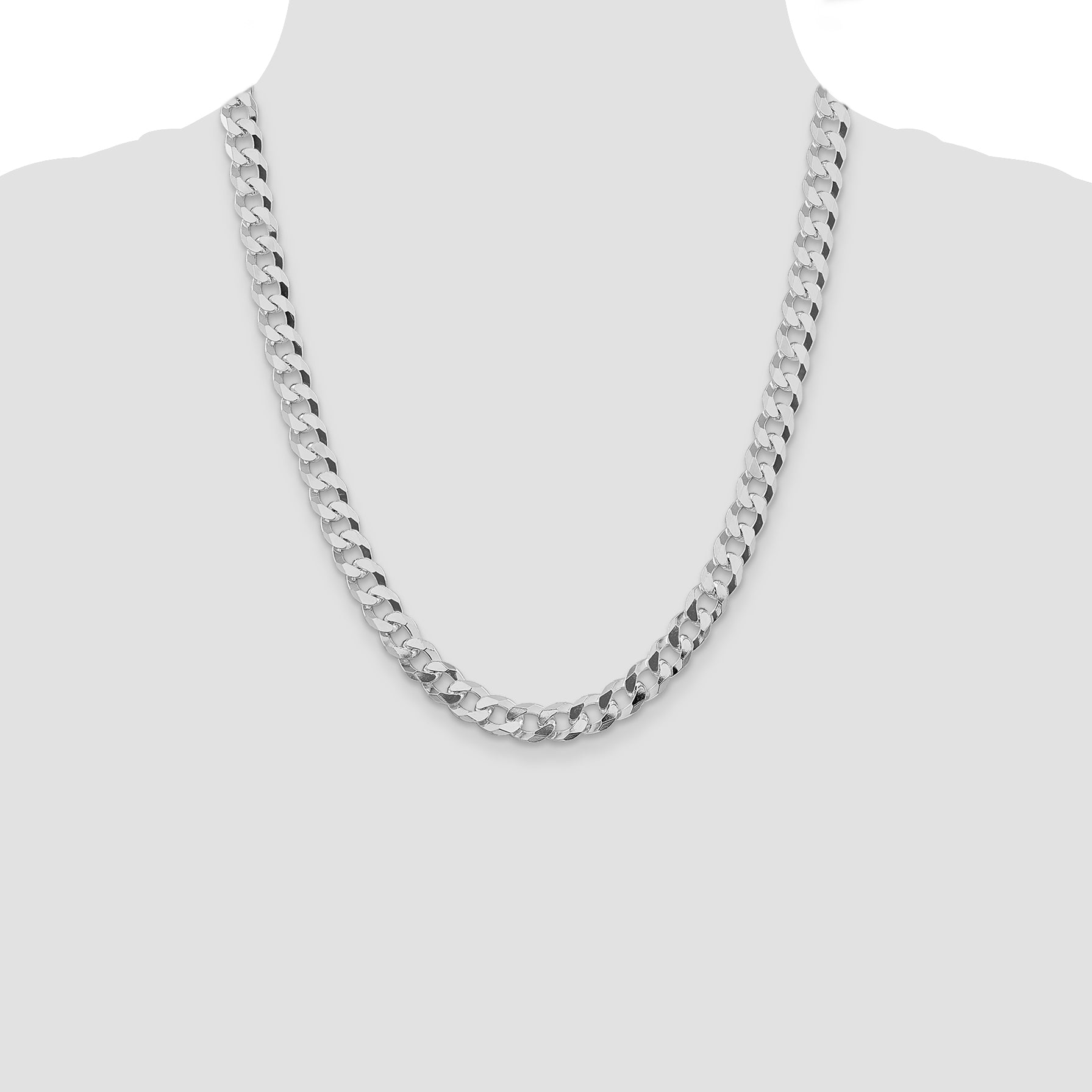 Sterling Silver Rhodium-plated 8.5mm Beveled Curb Chain