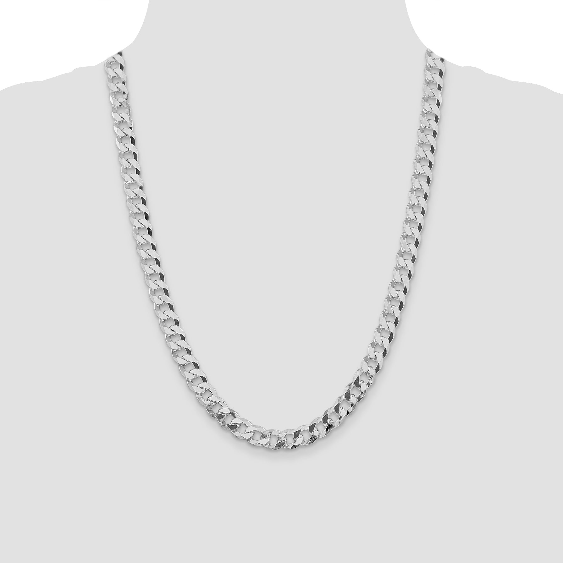 Sterling Silver Rhodium-plated 8.5mm Beveled Curb Chain