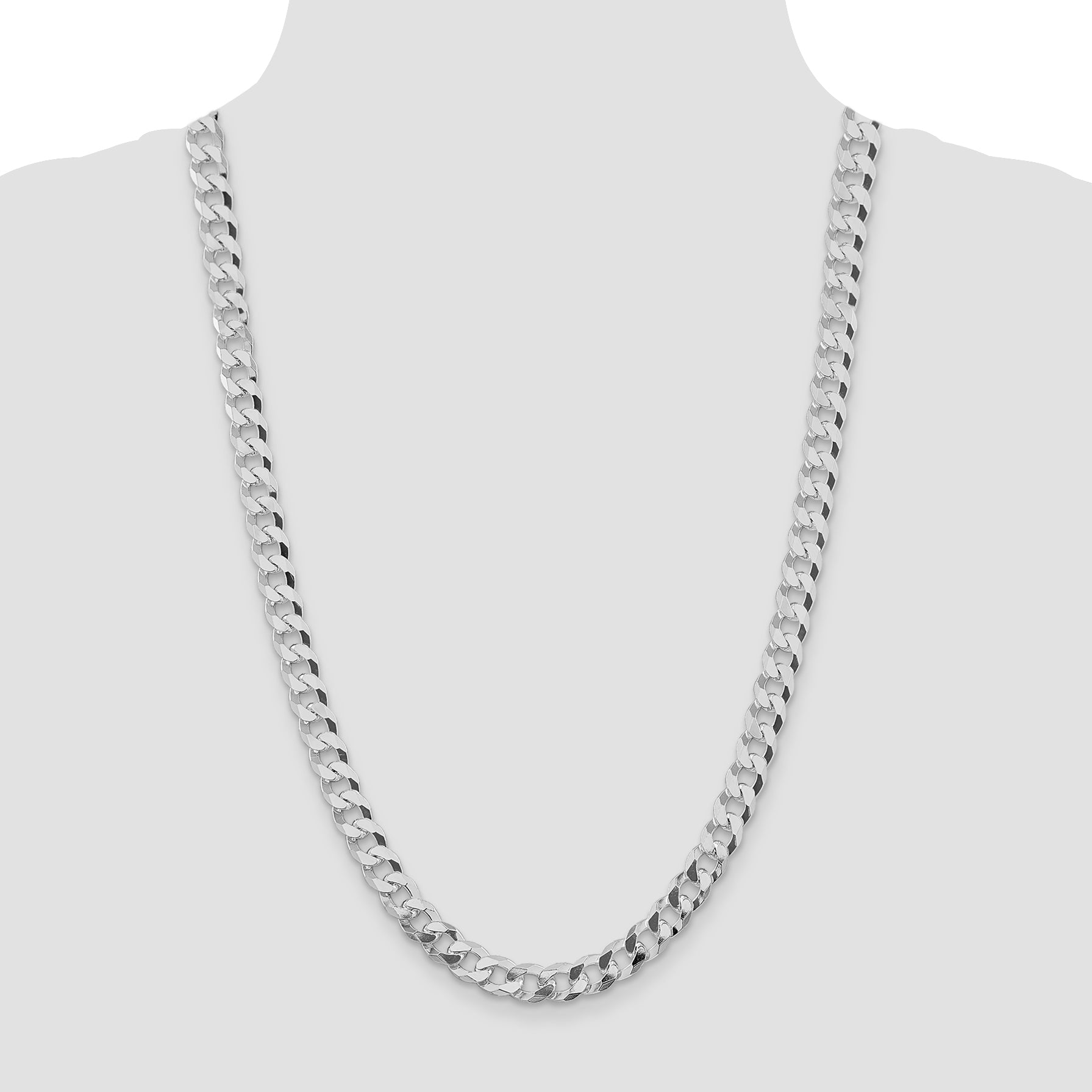 Sterling Silver Rhodium-plated 8.5mm Beveled Curb Chain