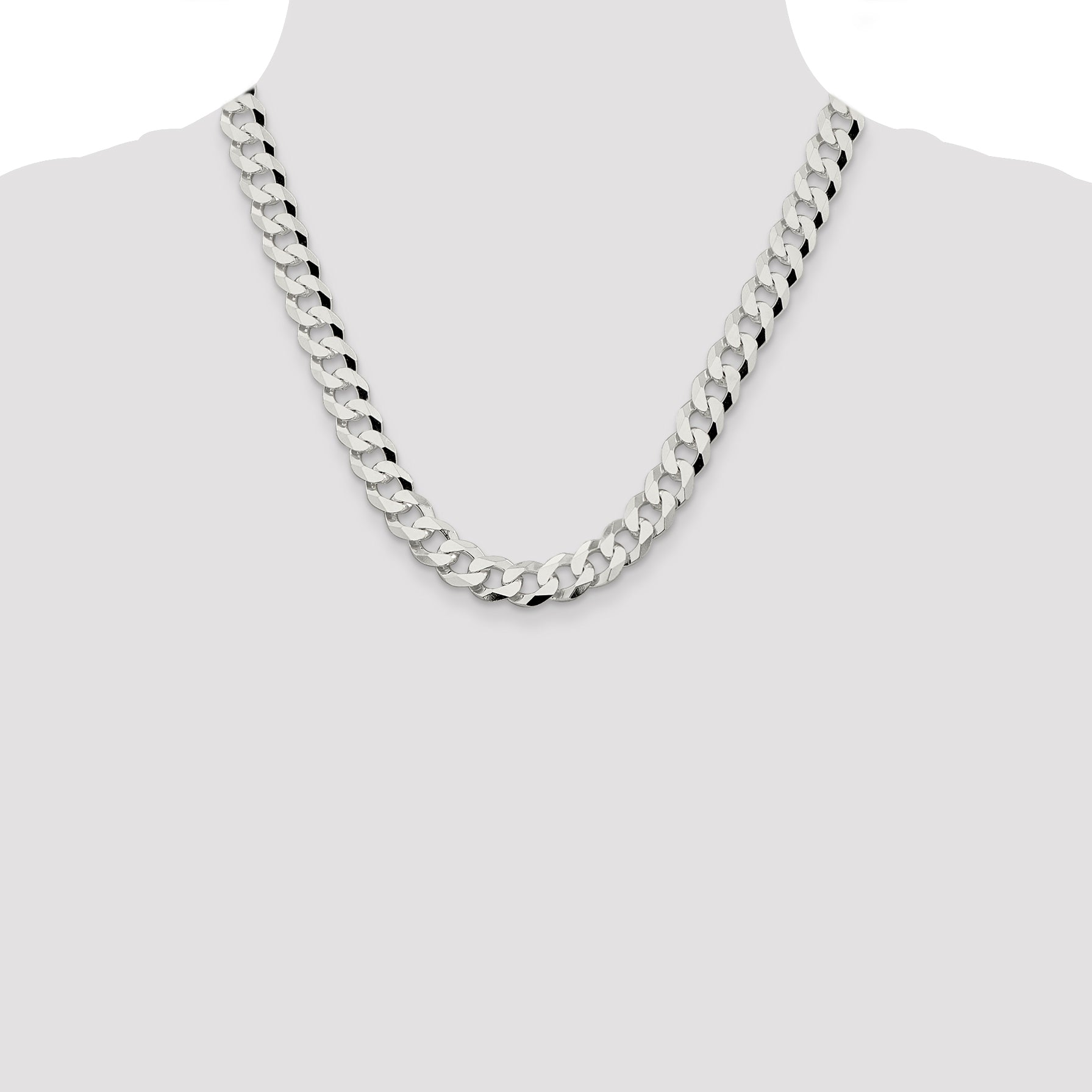 Sterling Silver 10.6mm Beveled Curb Chain