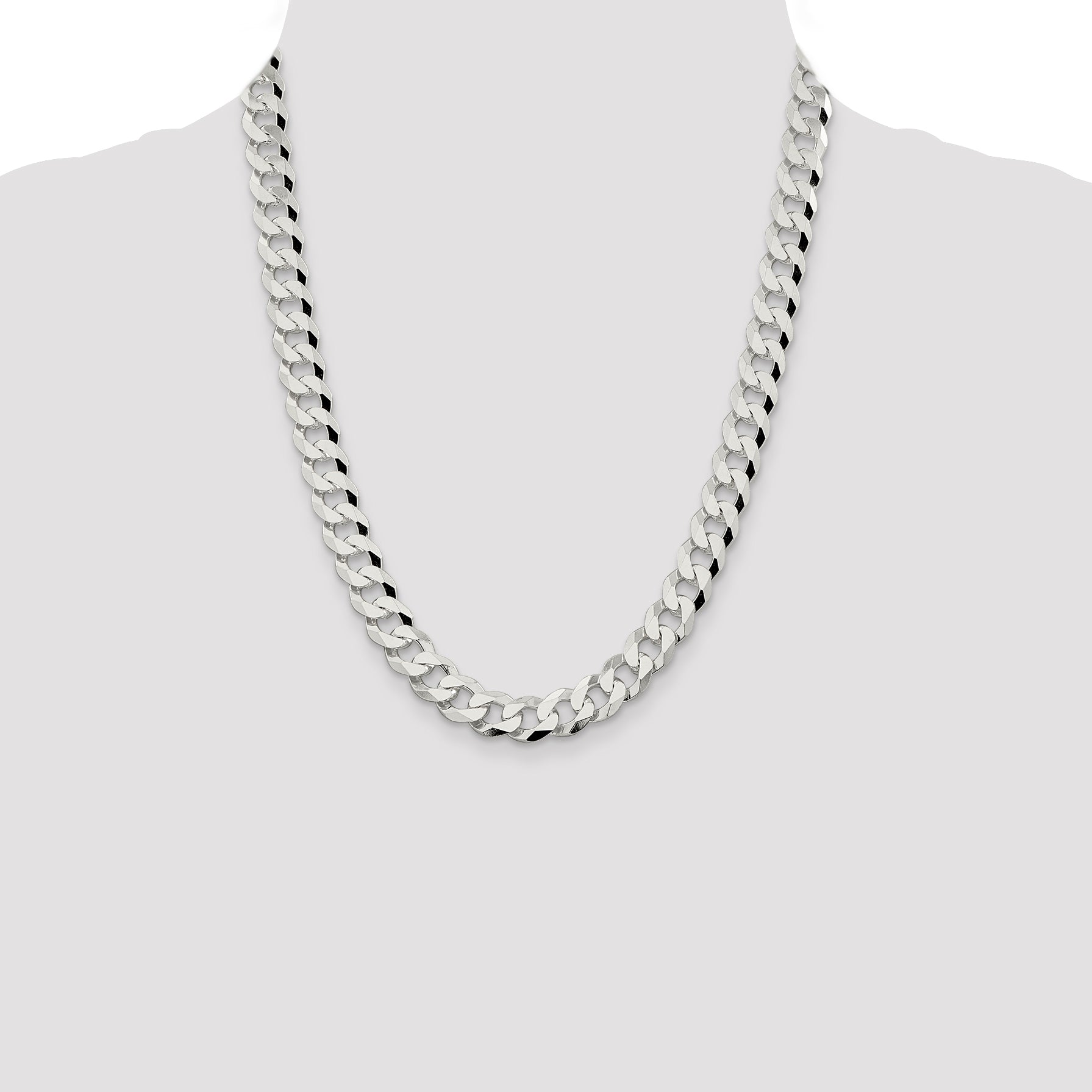 Sterling Silver 10.6mm Beveled Curb Chain