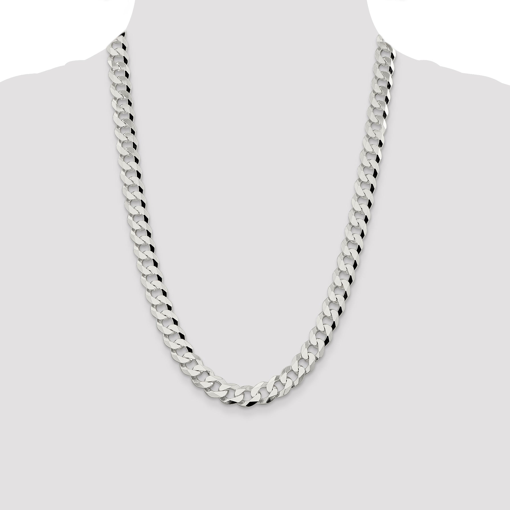 Sterling Silver 10.6mm Beveled Curb Chain