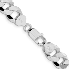 Sterling Silver Rhodium-plated 10.6mm Beveled Curb Chain