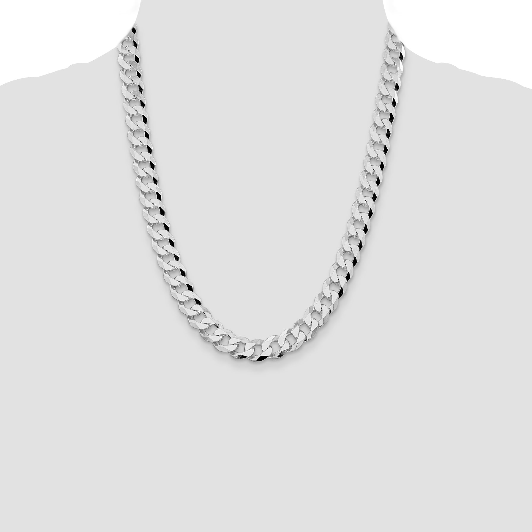 Sterling Silver Rhodium-plated 10.6mm Beveled Curb Chain