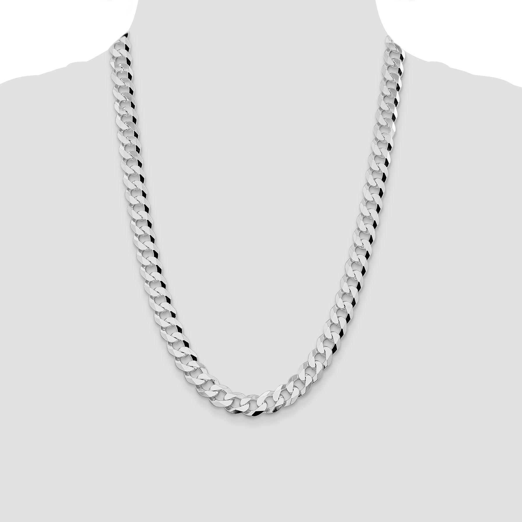 Sterling Silver Rhodium-plated 10.6mm Beveled Curb Chain