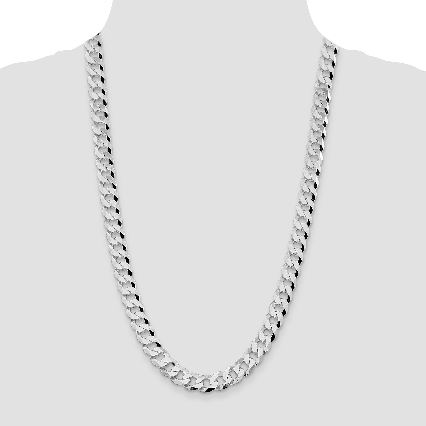 Sterling Silver Rhodium-plated 10.6mm Beveled Curb Chain