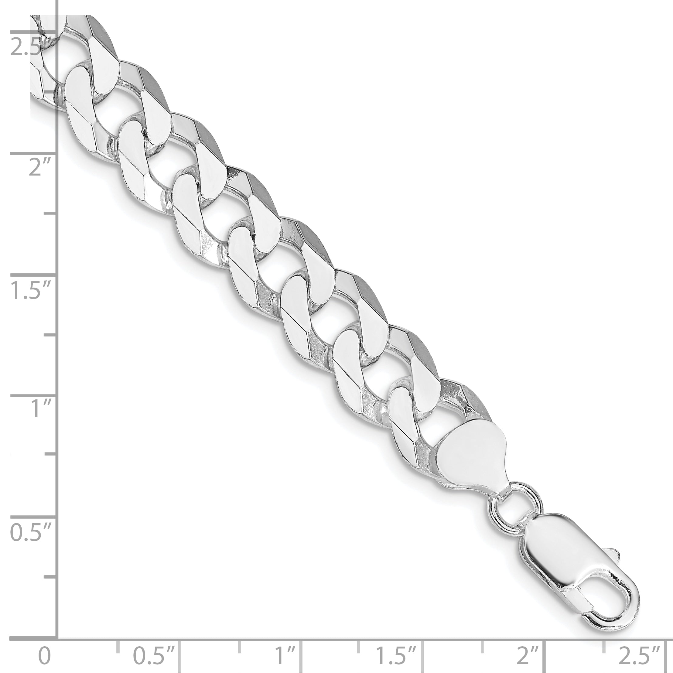 Sterling Silver Rhodium-plated 10.6mm Beveled Curb Chain