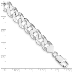 Sterling Silver Rhodium-plated 10.6mm Beveled Curb Chain