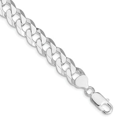 Sterling Silver Rhodium-plated 10.6mm Beveled Curb Chain