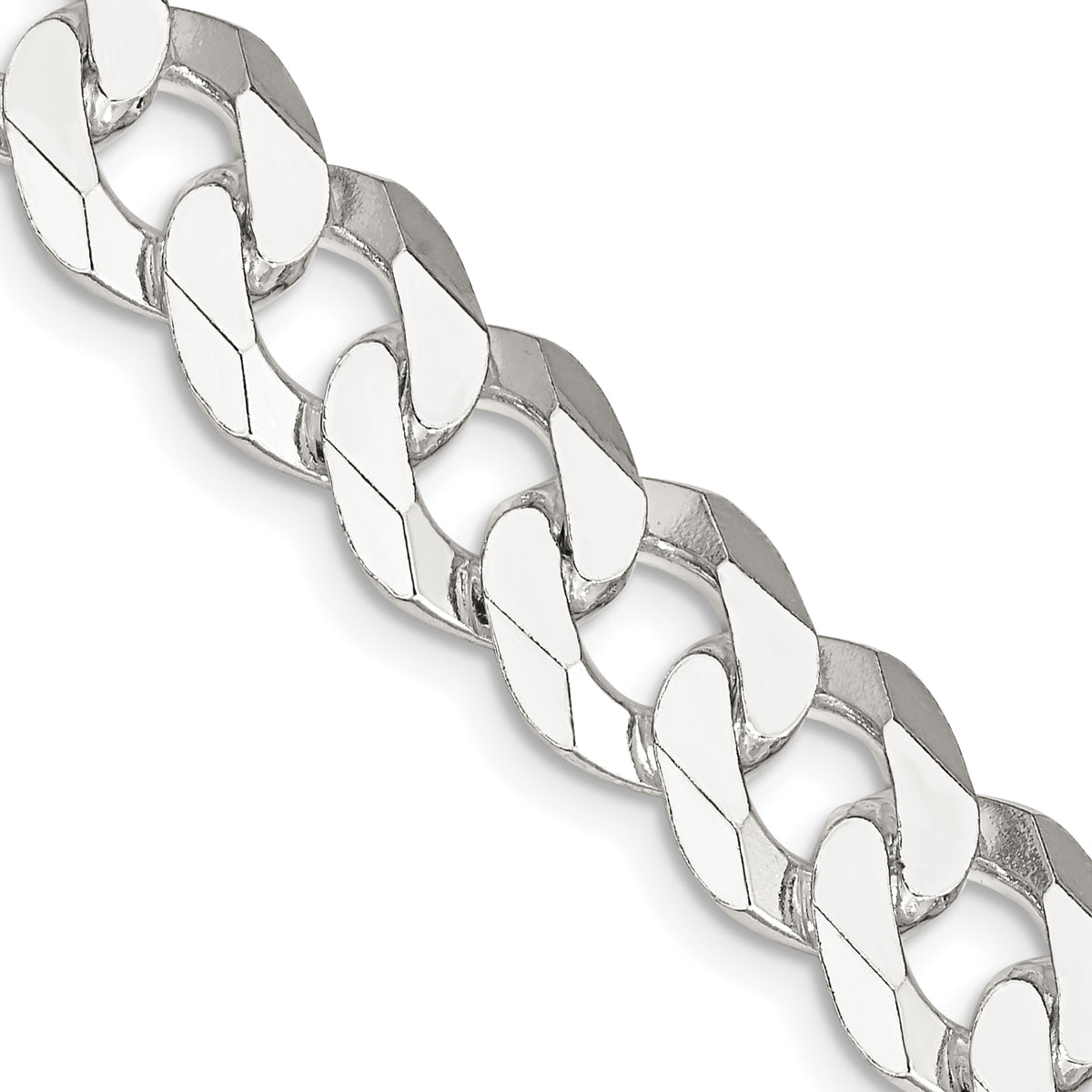 Sterling Silver 10.6mm Beveled Curb Chain