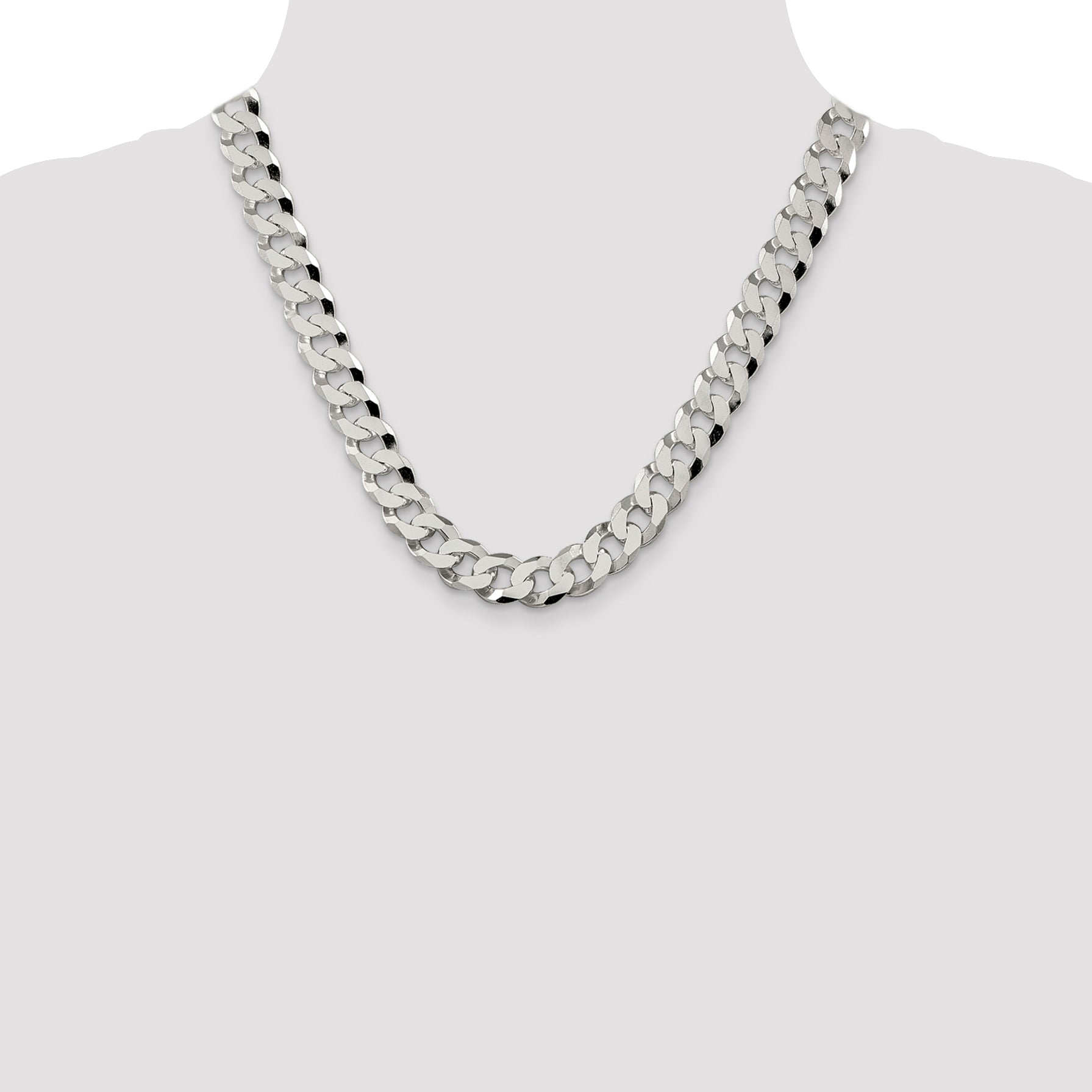 Sterling Silver 12.3mm Beveled Curb Chain