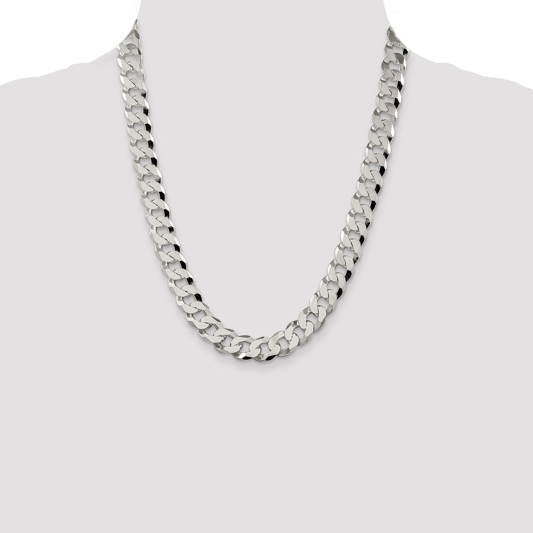 Sterling Silver 12.3mm Beveled Curb Chain