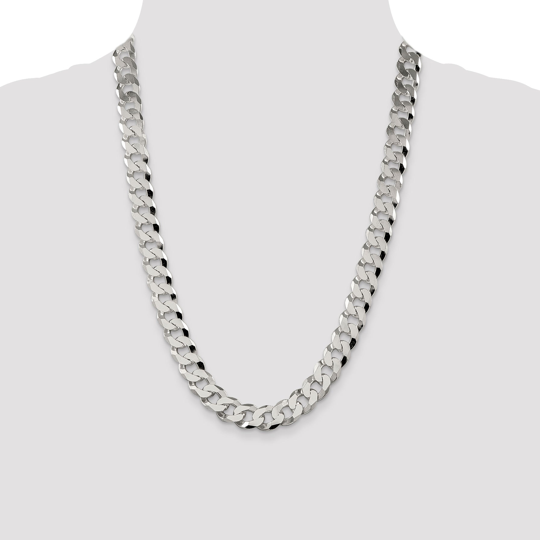 Sterling Silver 12.3mm Beveled Curb Chain