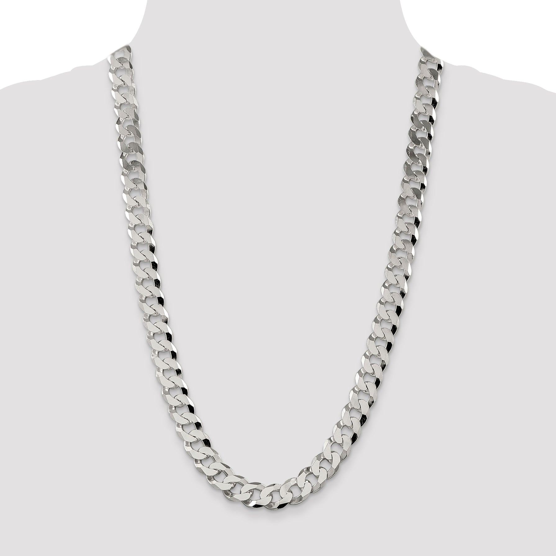 Sterling Silver 12.3mm Beveled Curb Chain