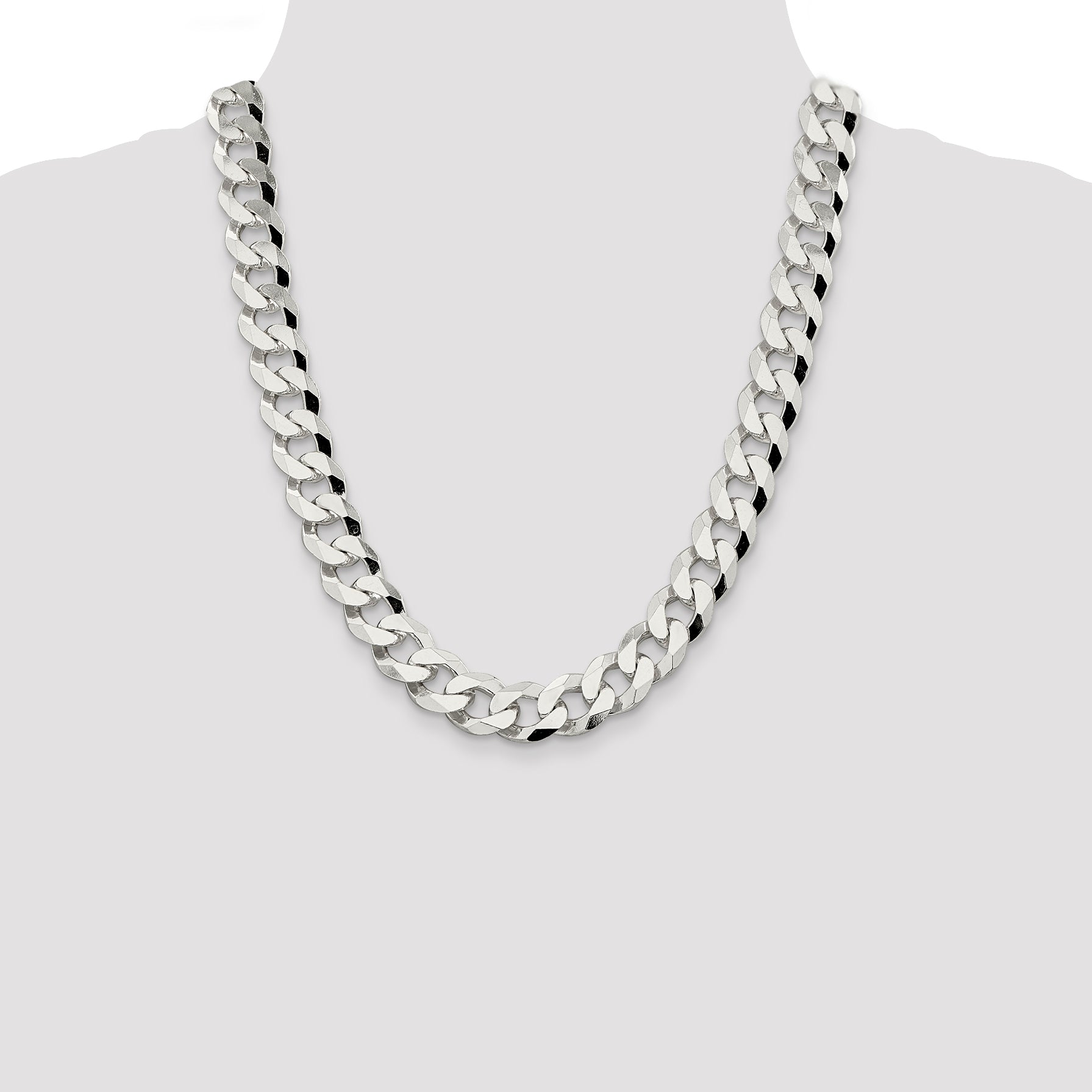 Sterling Silver 14mm Beveled Curb Chain