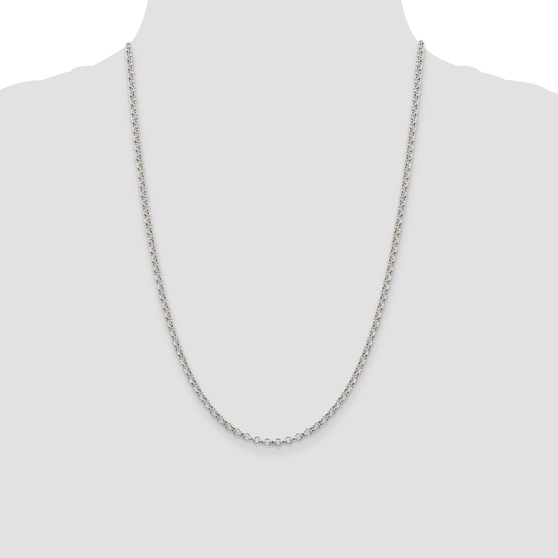 Sterling Silver 3mm Semi-solid Rolo Chain