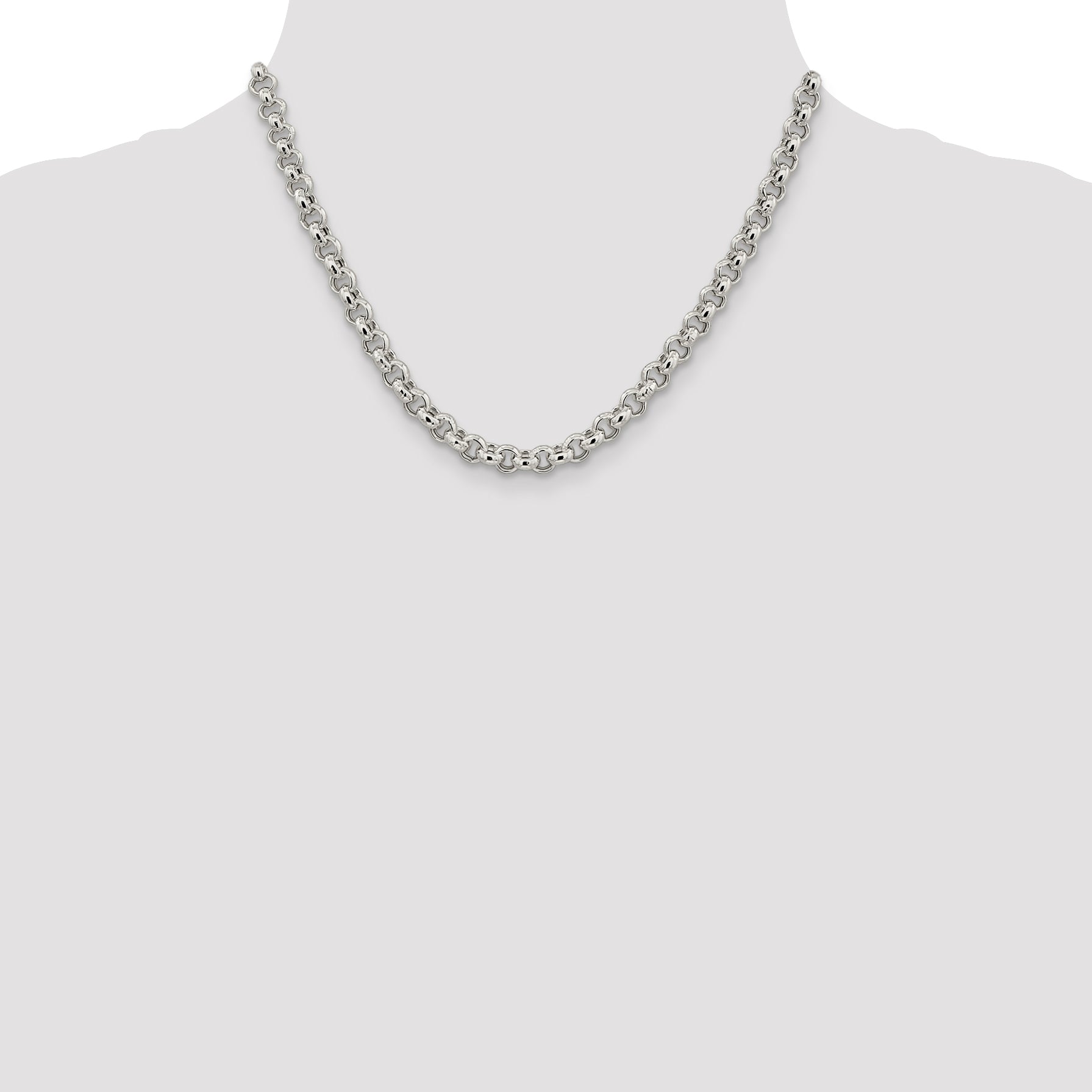 Sterling Silver 6.5mm Semi-solid Rolo Chain