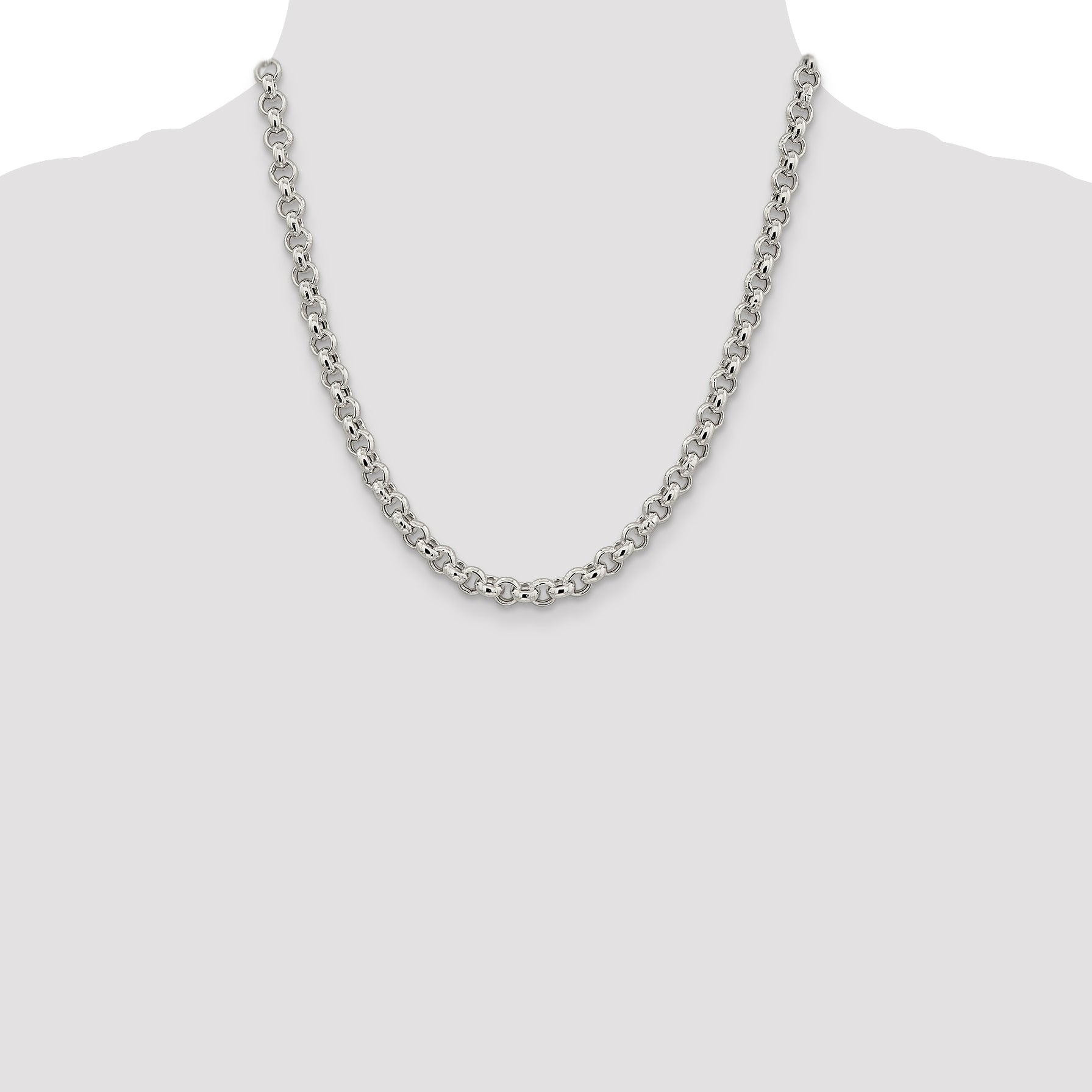 Sterling Silver 6.5mm Semi-solid Rolo Chain