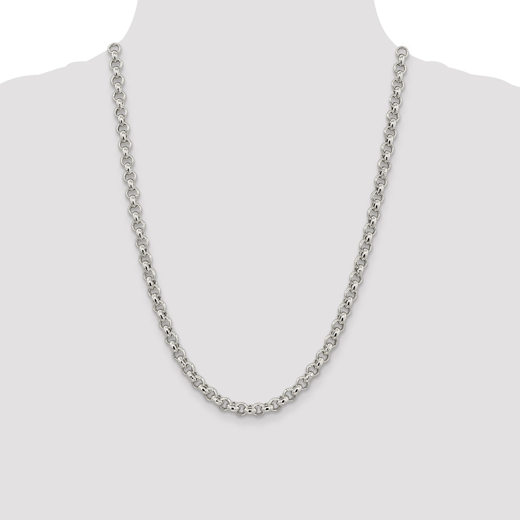 Sterling Silver 6.5mm Semi-solid Rolo Chain