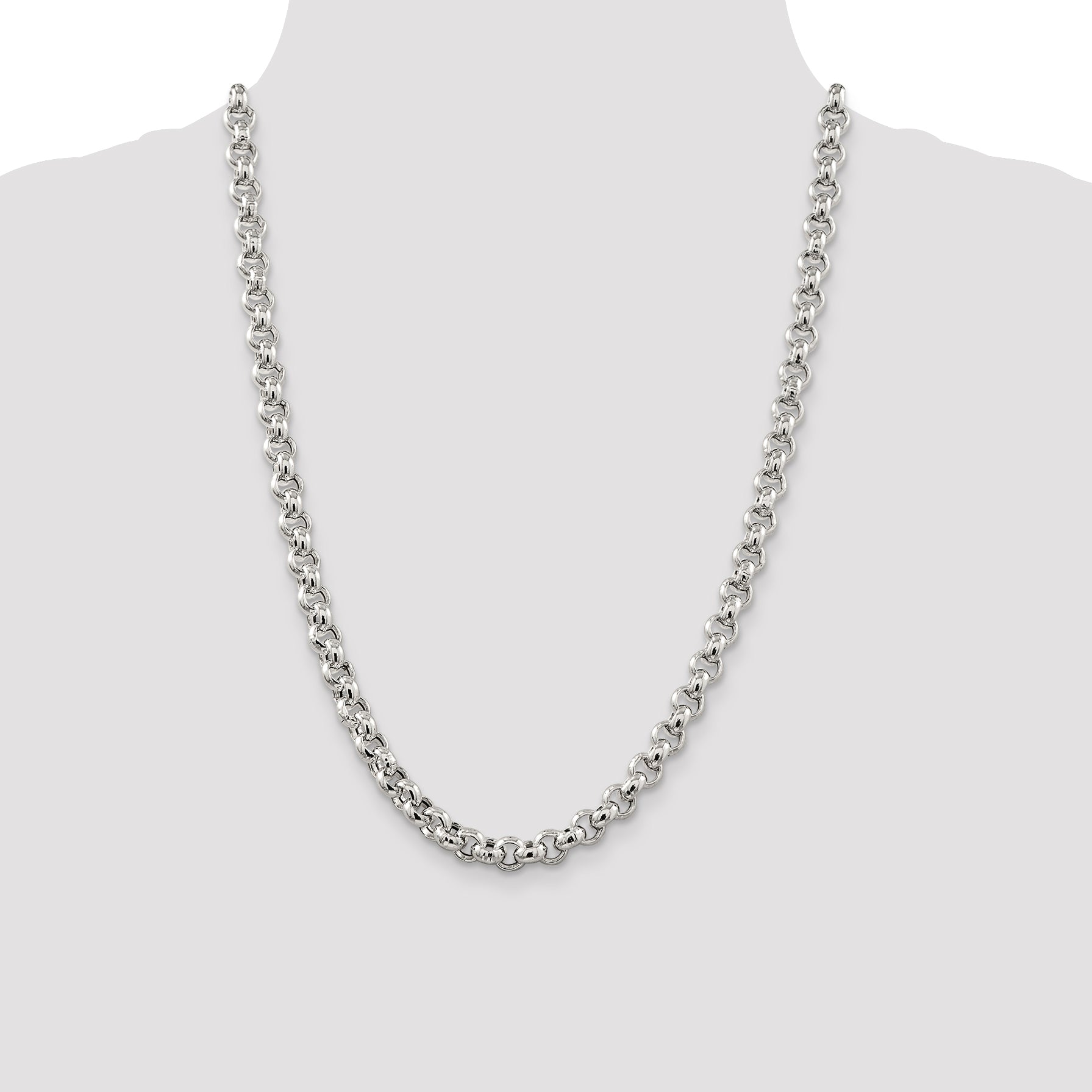 Sterling Silver 7.75mm Semi-solid Rolo Chain