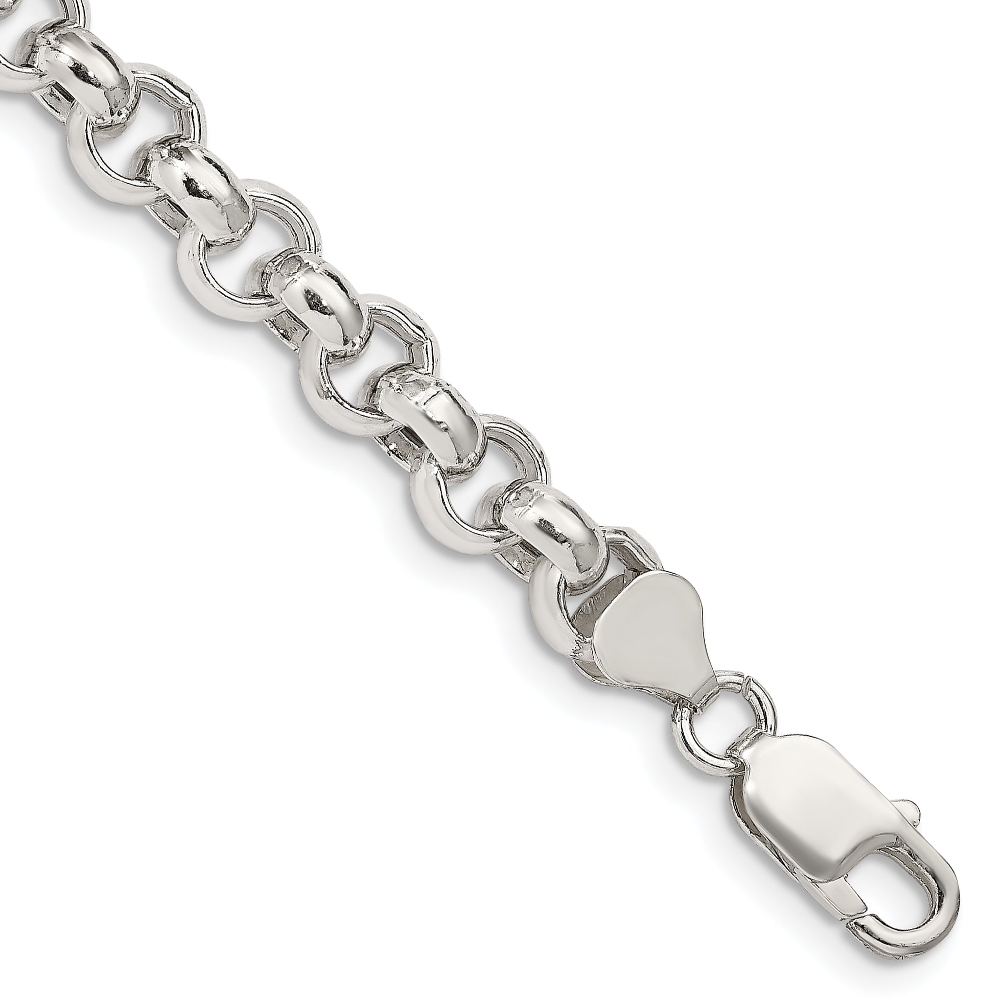 Sterling Silver 7.75mm Semi-solid Rolo Chain