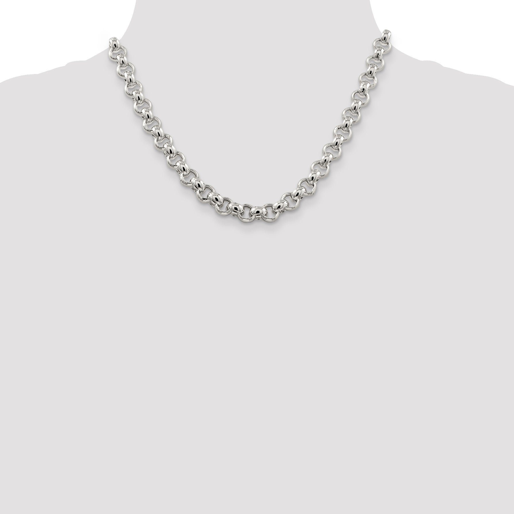 Sterling Silver 9.5mm Semi-solid Rolo Chain