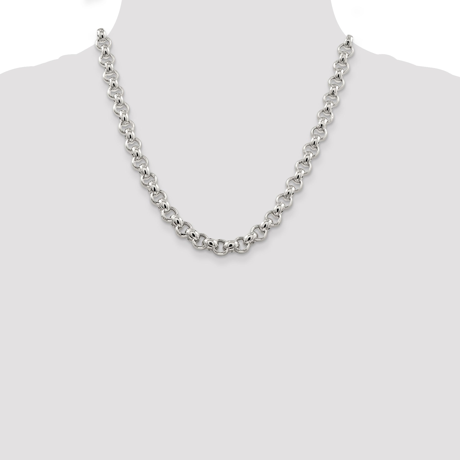 Sterling Silver 9.5mm Semi-solid Rolo Chain