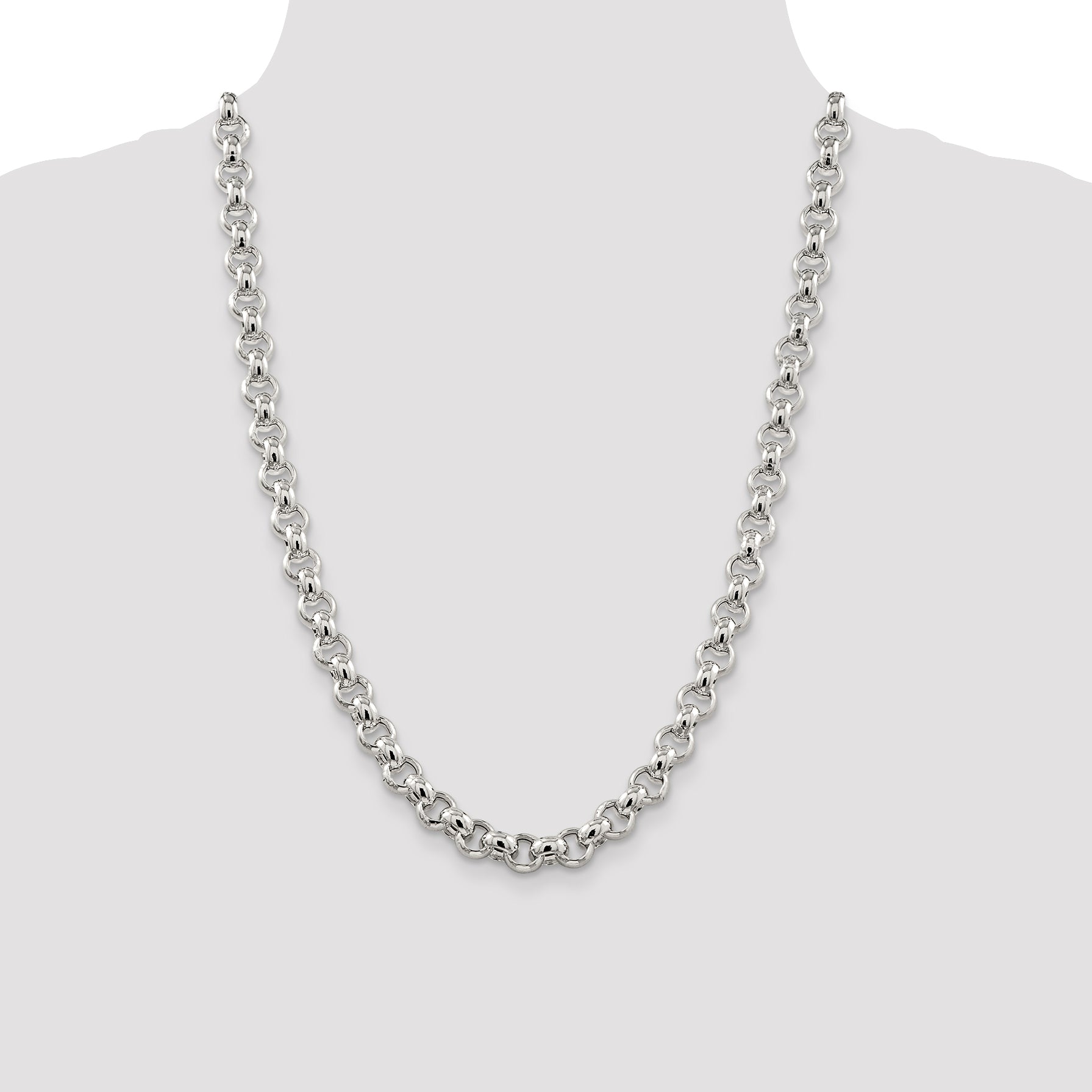 Sterling Silver 9.5mm Semi-solid Rolo Chain