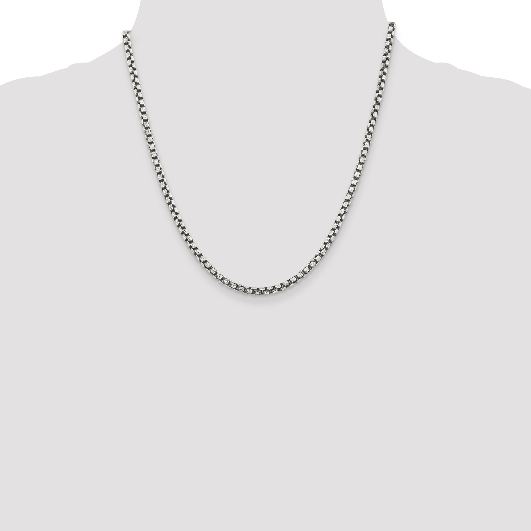 Sterling Silver Antiqued 3.5mm D/C Round Box Chain