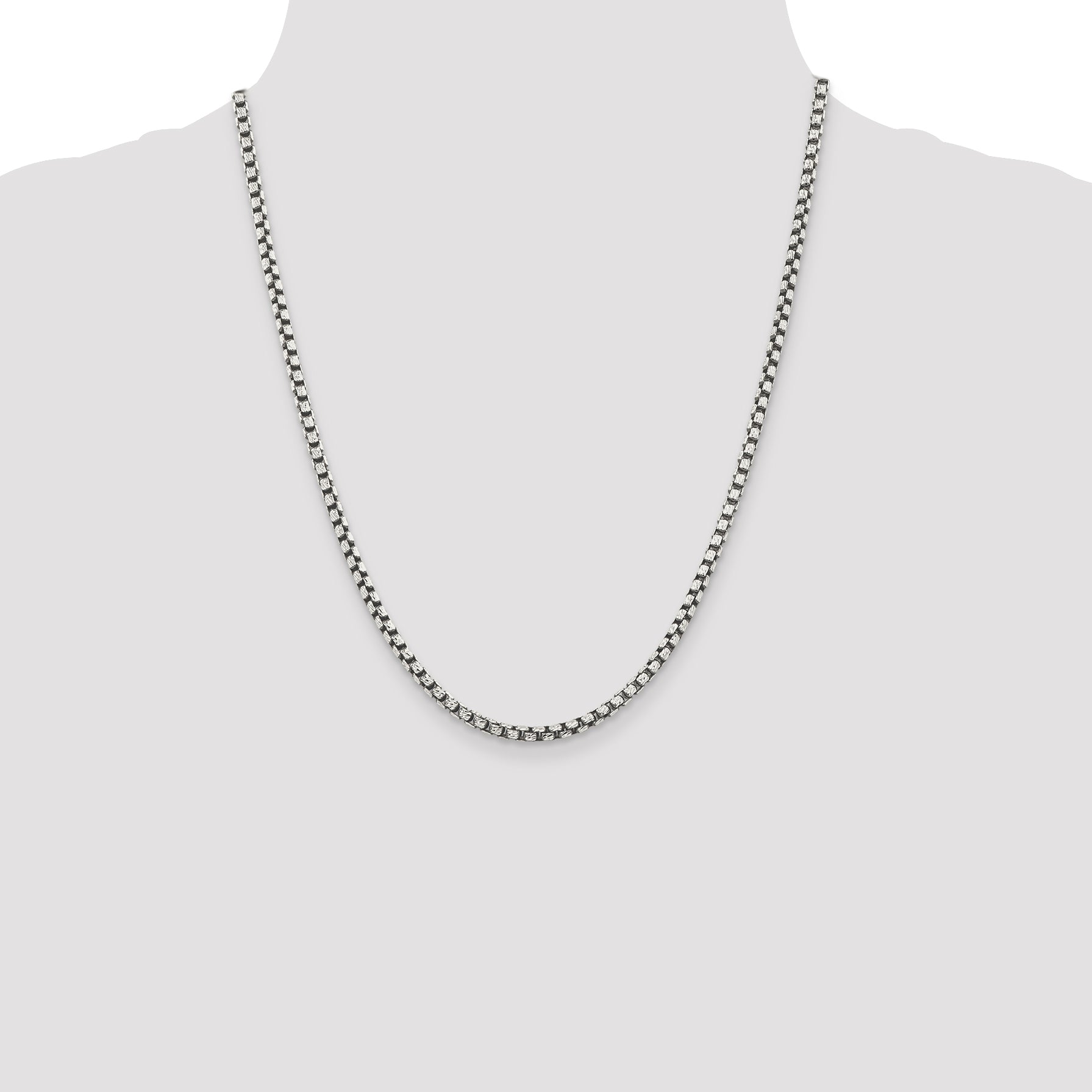 Sterling Silver Antiqued 3.5mm D/C Round Box Chain