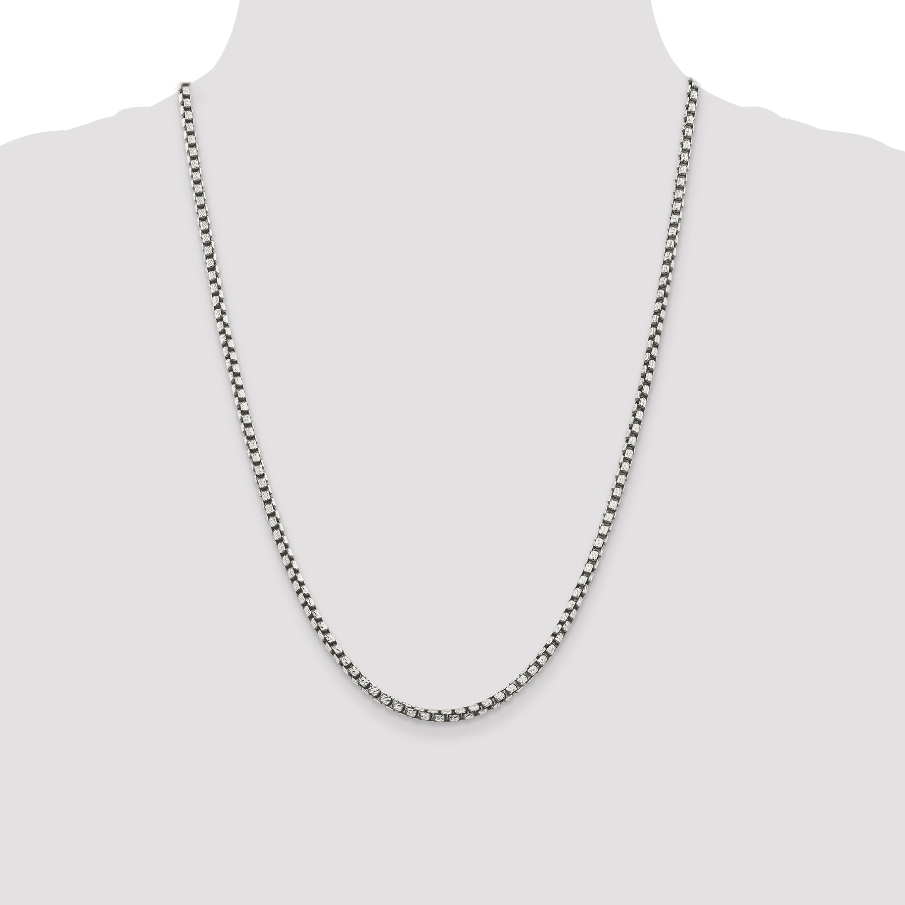 Sterling Silver Antiqued 3.5mm D/C Round Box Chain