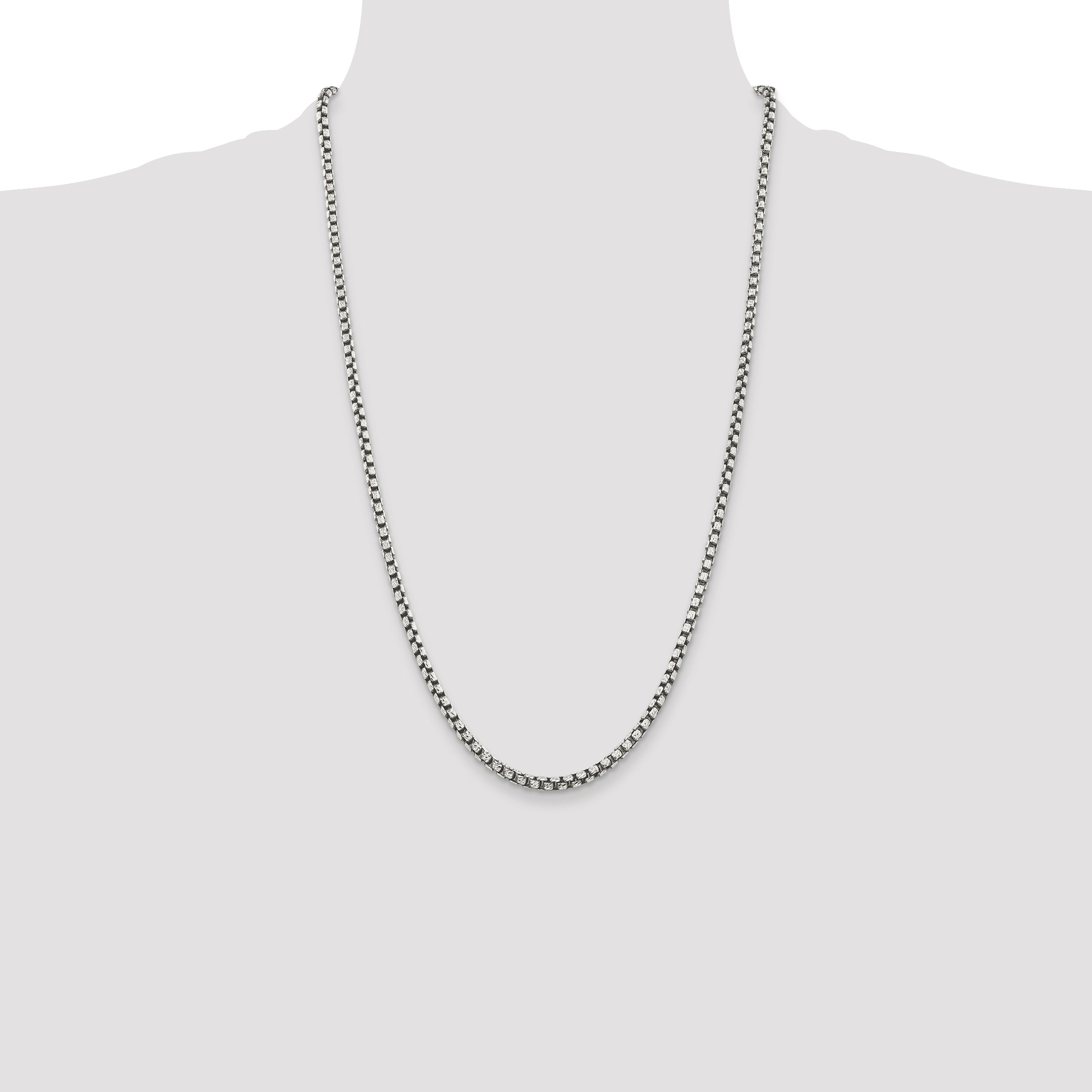 Sterling Silver Antiqued 3.5mm D/C Round Box Chain