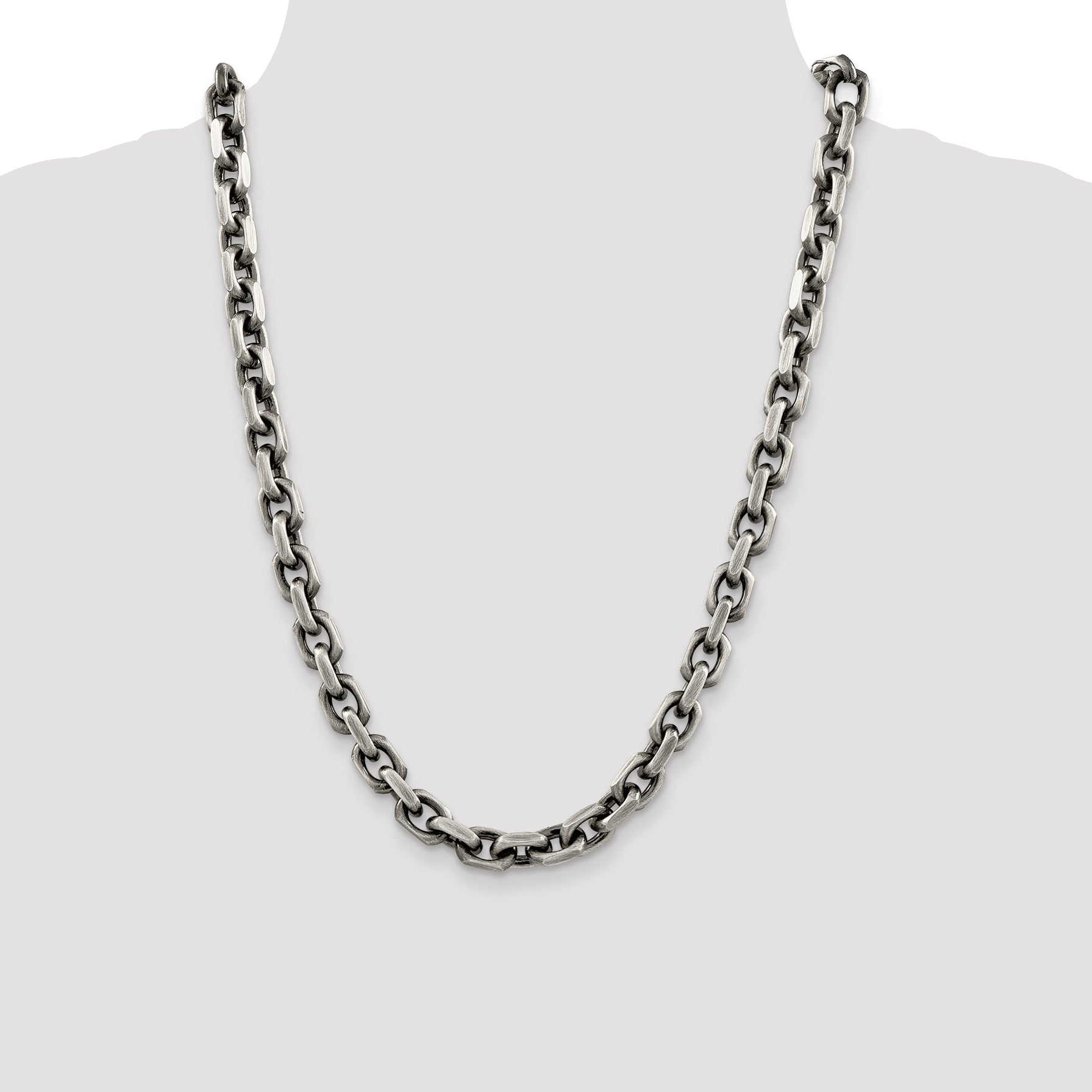 Sterling Silver Antiqued 8.6mm D/C Elongated Open Link Chain