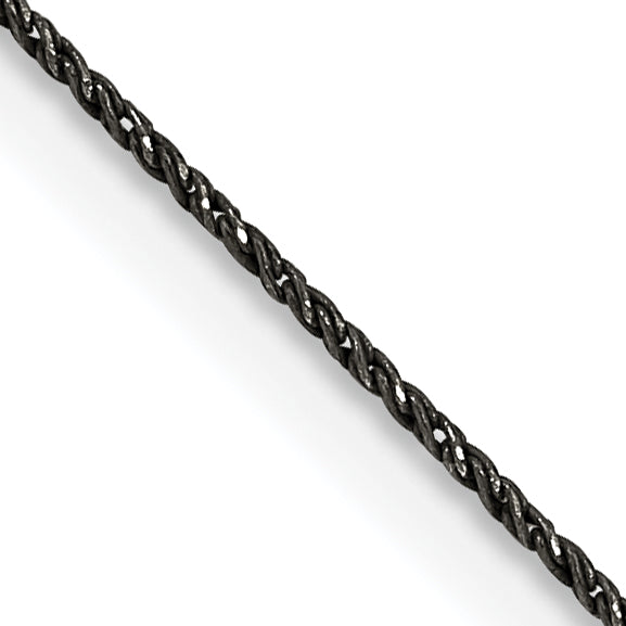 Sterling Silver Ruthenium-plated .75mm Twisted Tight Wheat Chain