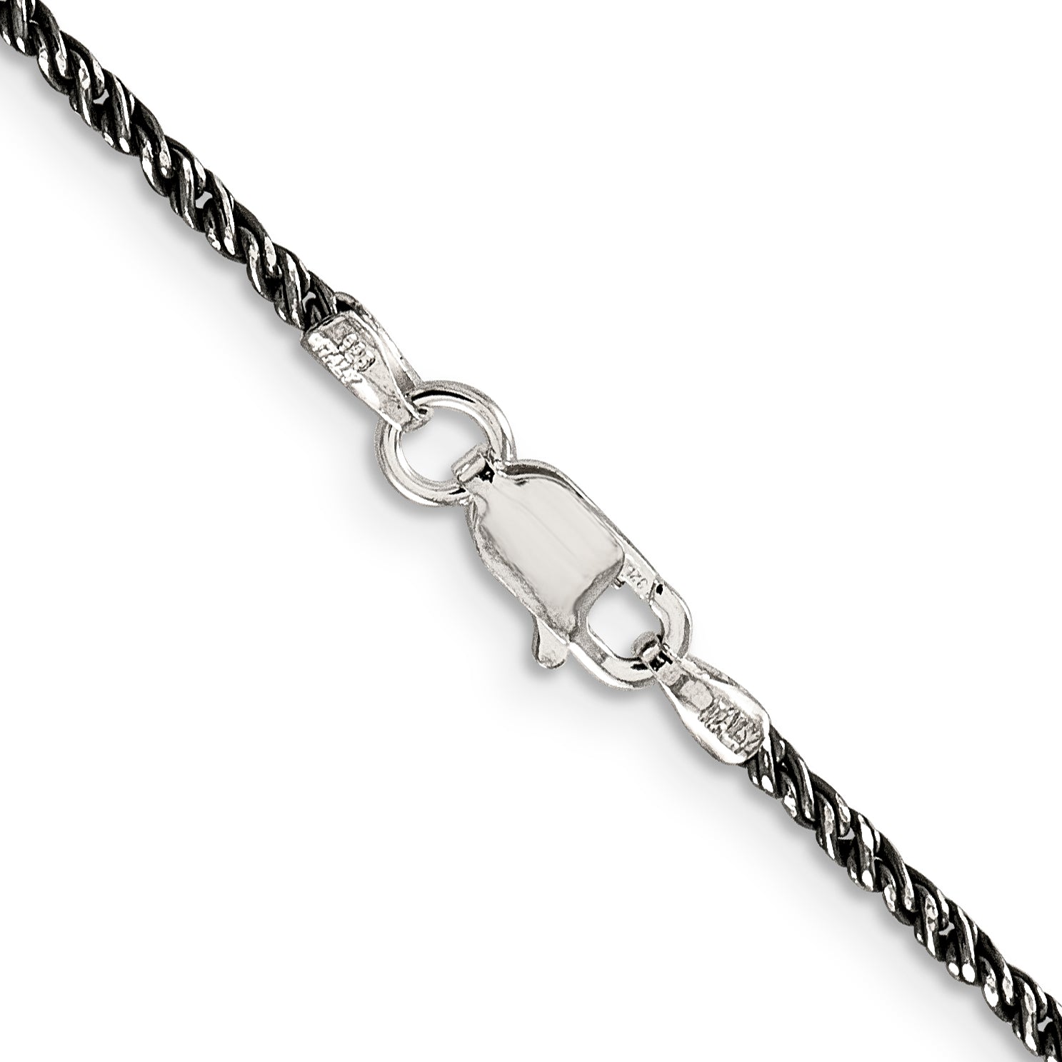 Sterling Silver Ruthenium-plated 1.7mm Twisted Tight Wheat Chain