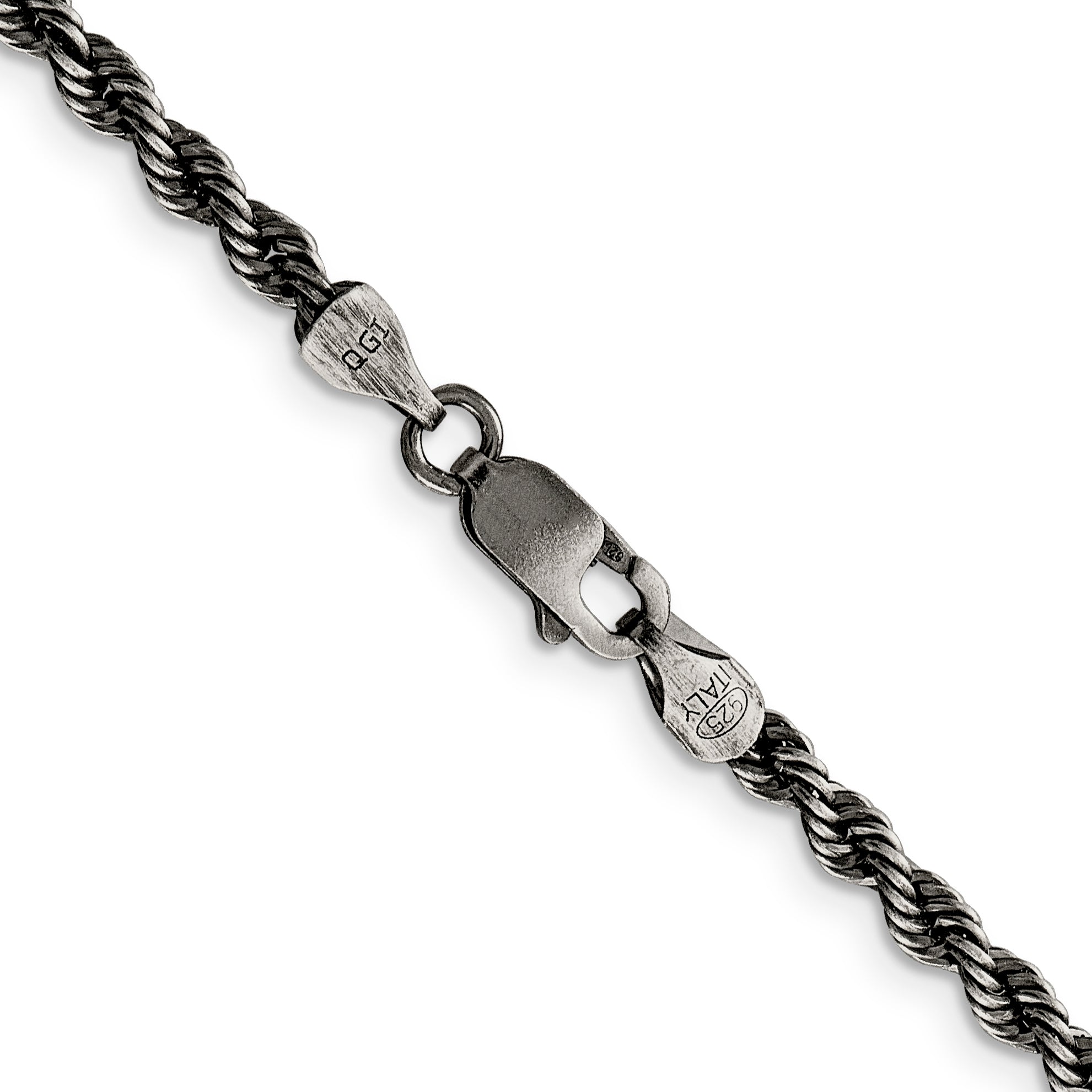 Sterling Silver Ruthenium-plated 3mm Rope Chain