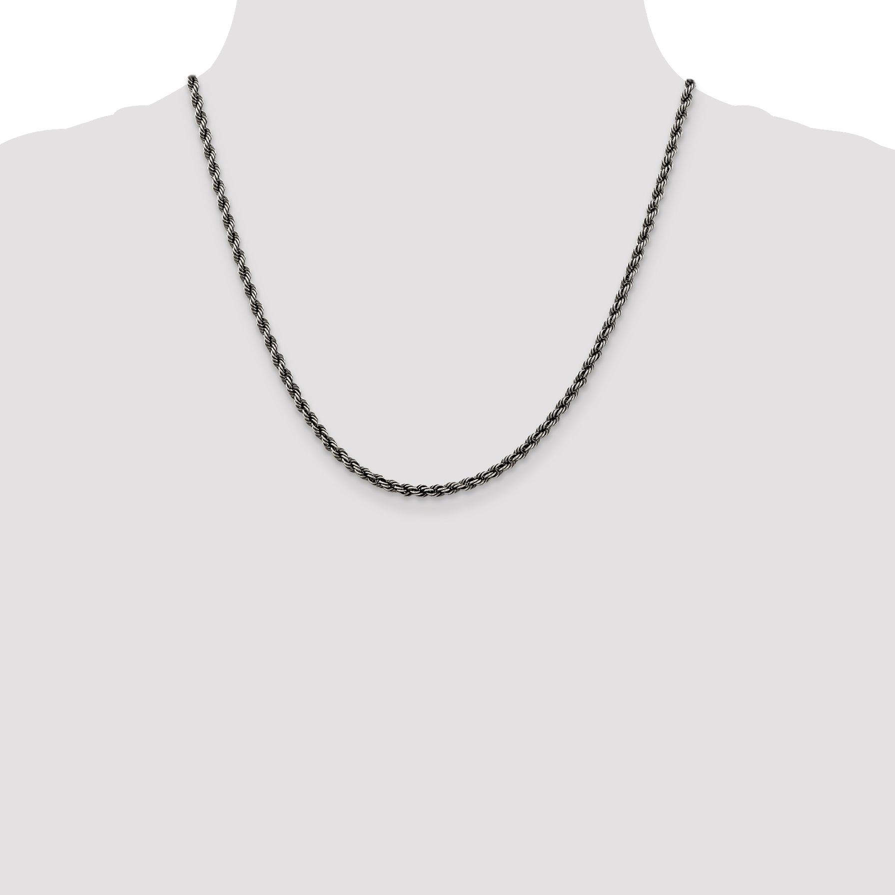 Sterling Silver Ruthenium-plated 3mm Rope Chain