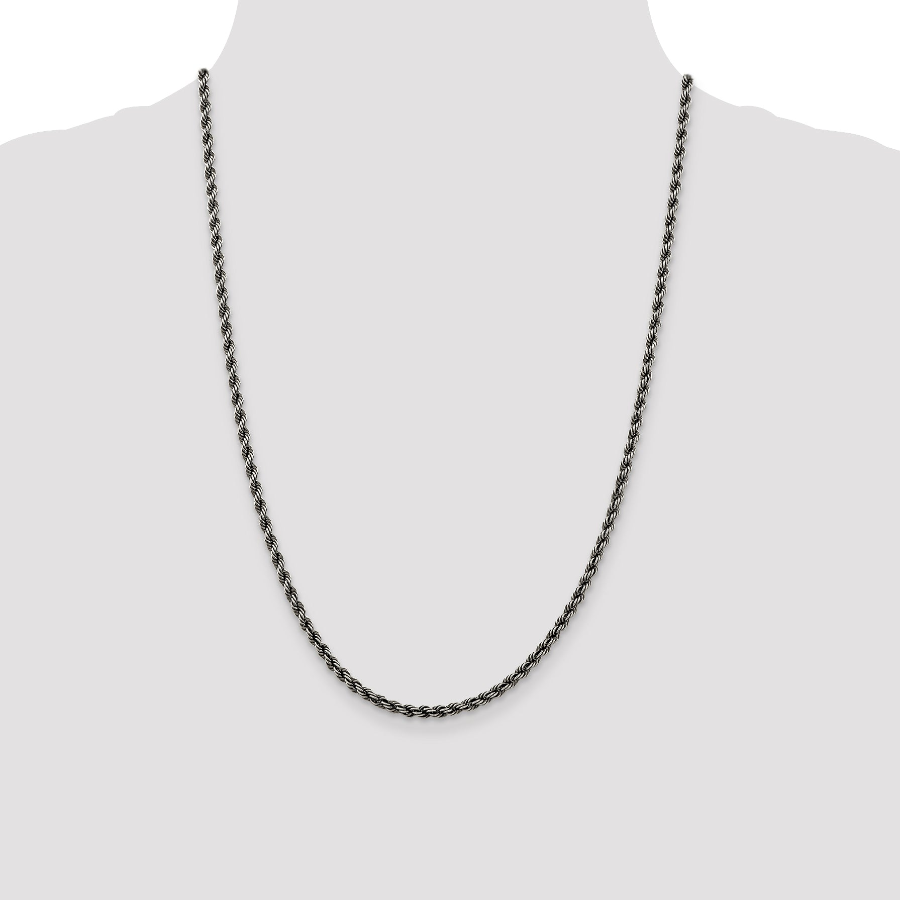 Sterling Silver Ruthenium-plated 3mm Rope Chain