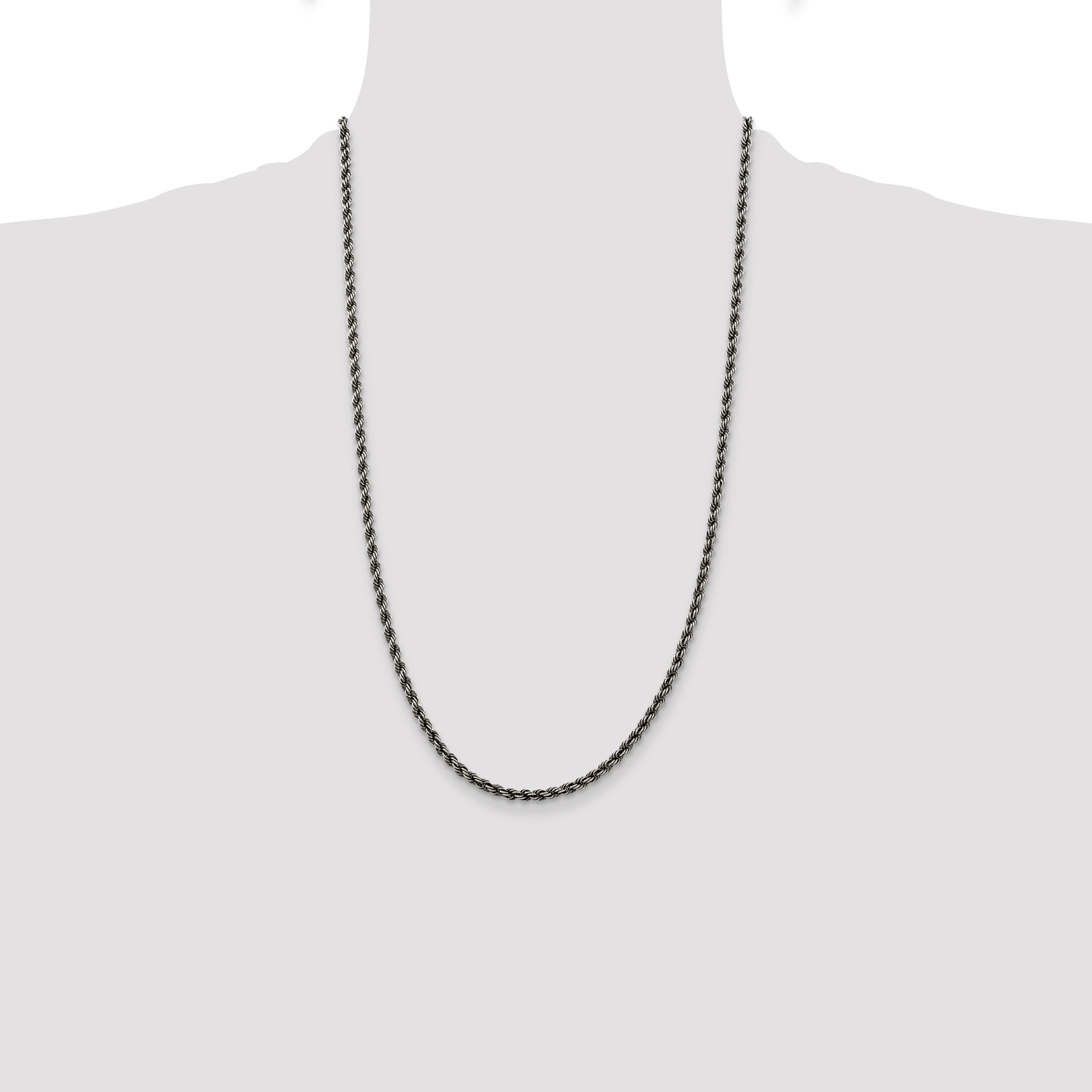 Sterling Silver Ruthenium-plated 3mm Rope Chain