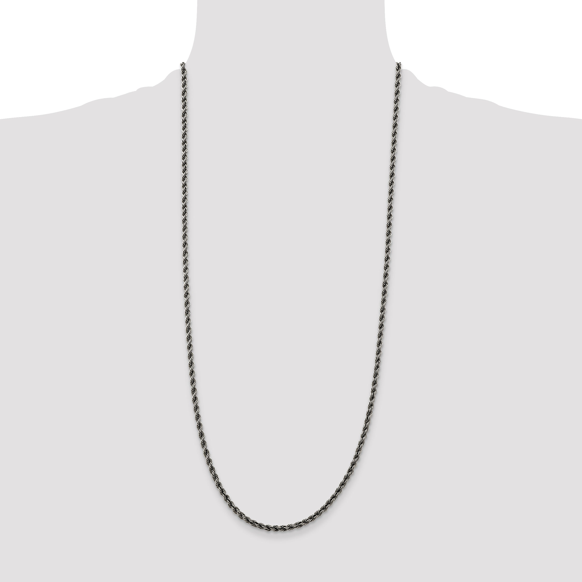 Sterling Silver Ruthenium-plated 3mm Rope Chain