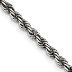 Sterling Silver Ruthenium-plated 3mm Rope Chain