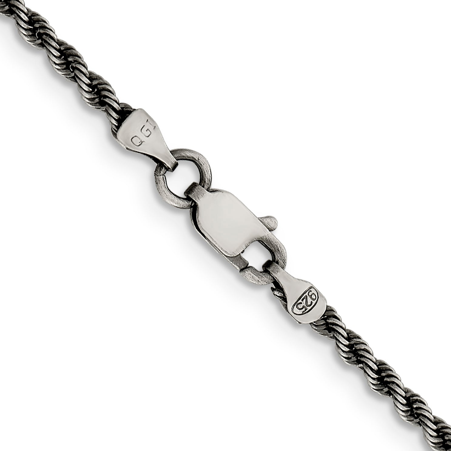 Sterling Silver Ruthenium-plated 2.3mm Rope Chain